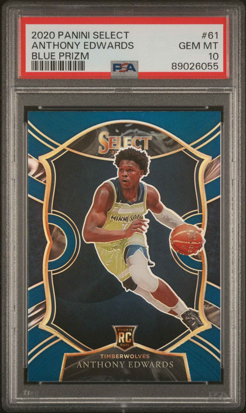 Graded 2020-21 Panini Select Anthony Edwards #61 Blue Prizm Rookie RC Basketball Card PSA 10 Gem Mint