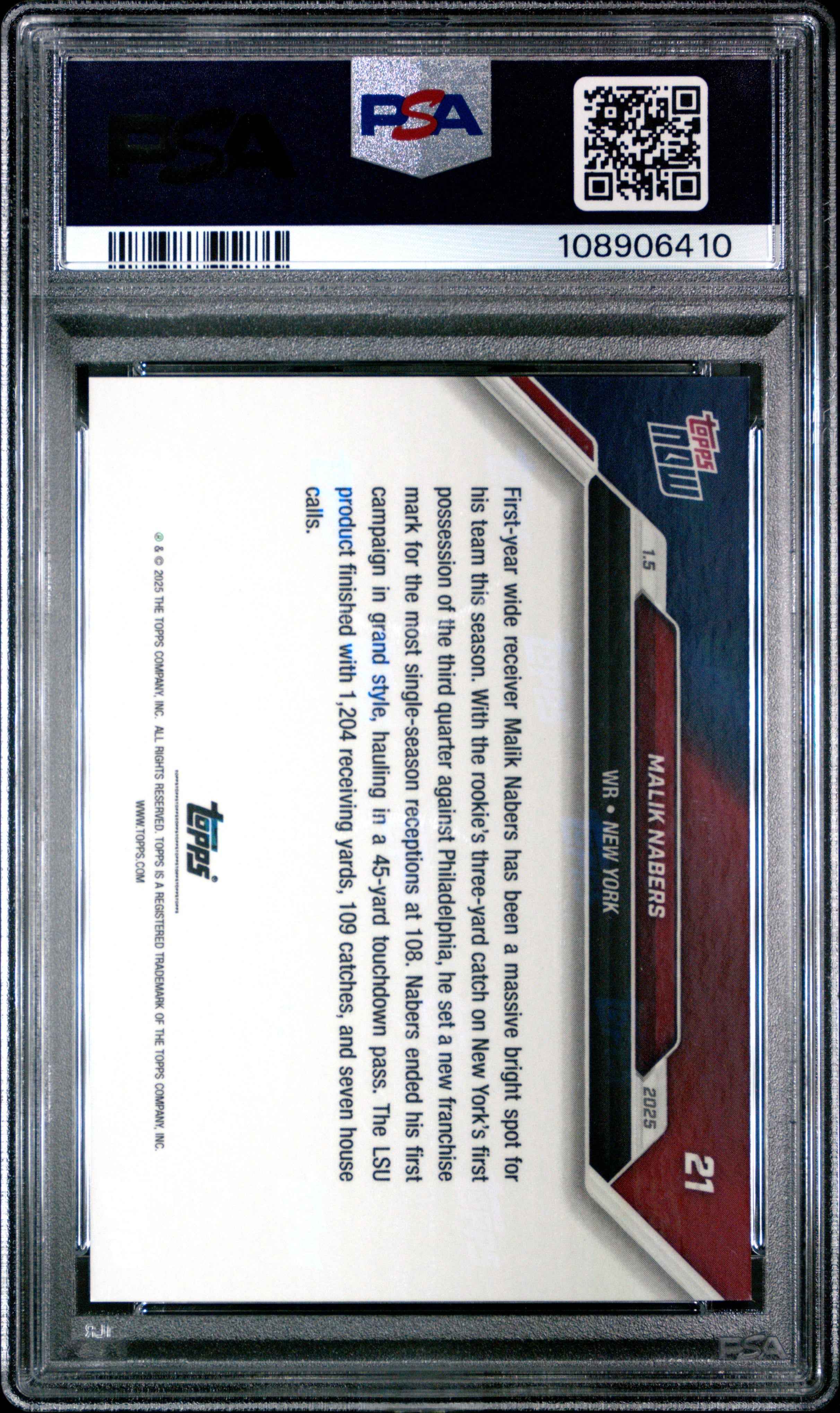 Graded 2024 Topps Now Malik Nabers #21 Rookie RC Football Card PSA 9 Mint