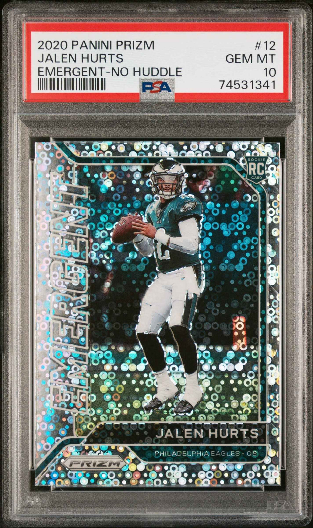 Graded 2020 Panini Prizm Jalen Hurts #12 Emergent No Huddle Rookie RC Football Card PSA 10 Gem Mint