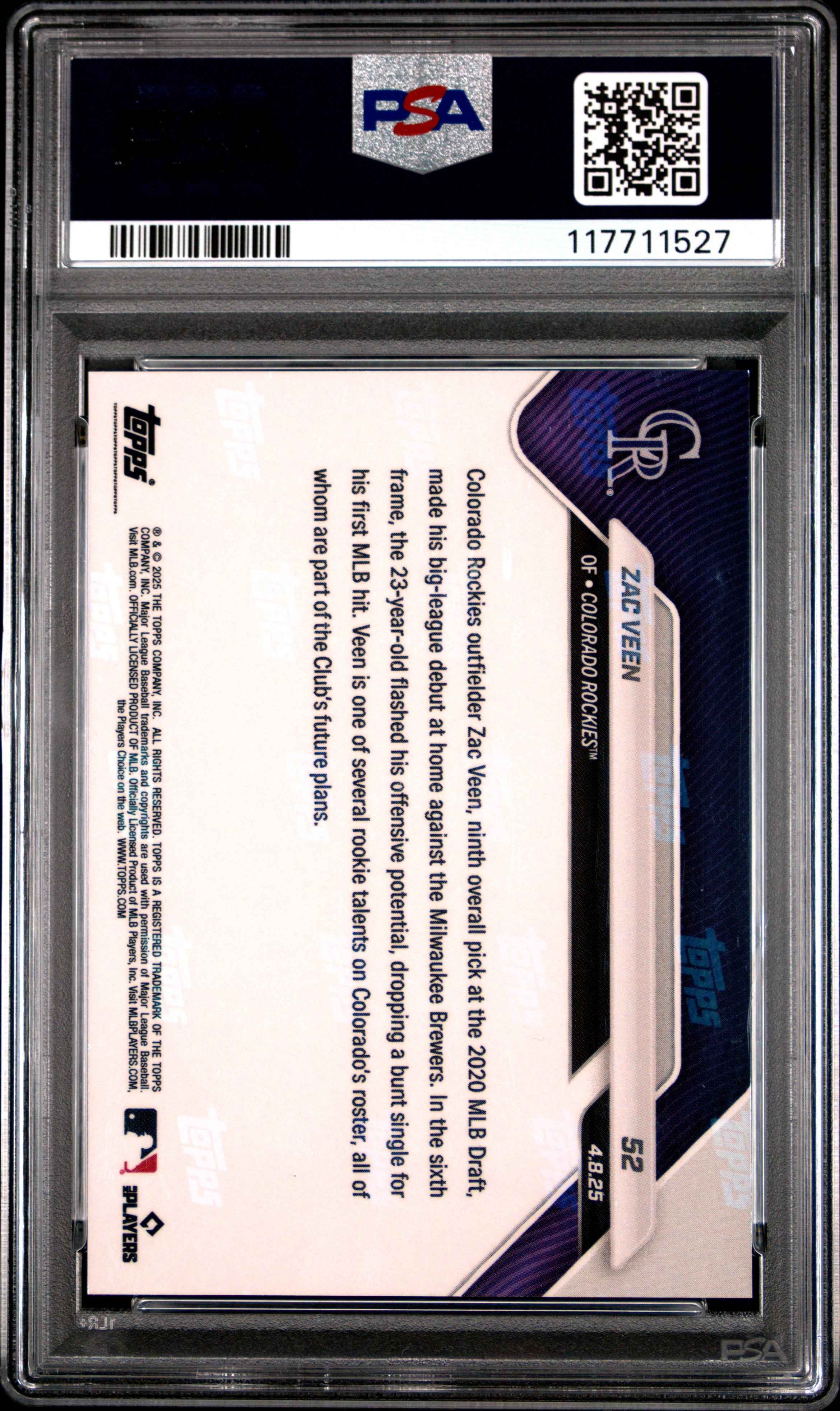 Graded 2025 Topps Now Zac Veen #52 Gold Foil /50 Rookie RC Baseball Card PSA 9 Mint