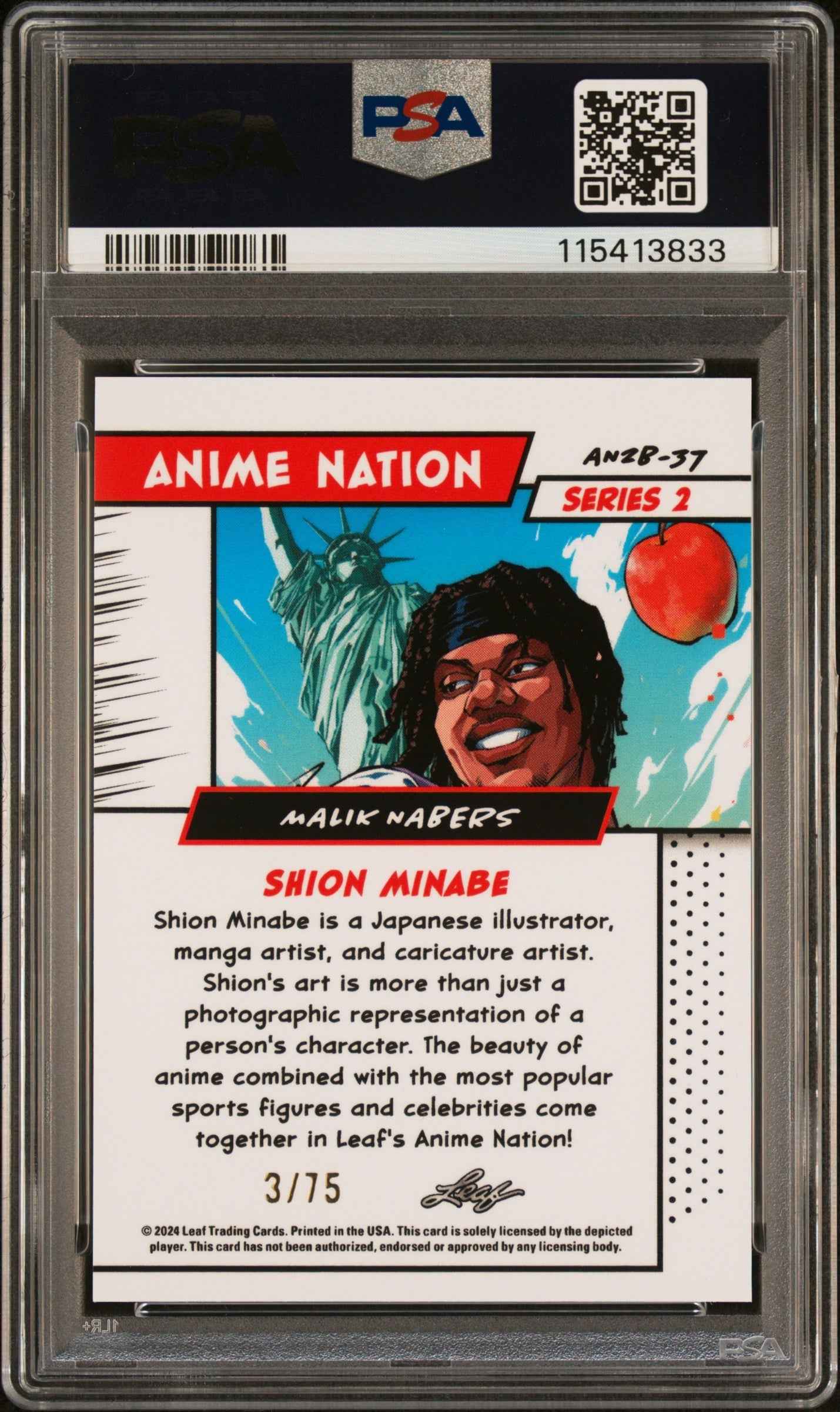 Graded 2024 Leaf Web Exclusives Malik Nabers #37 Anime Nation Series 2 Blue /75 Football Card PSA 7 Near Mint