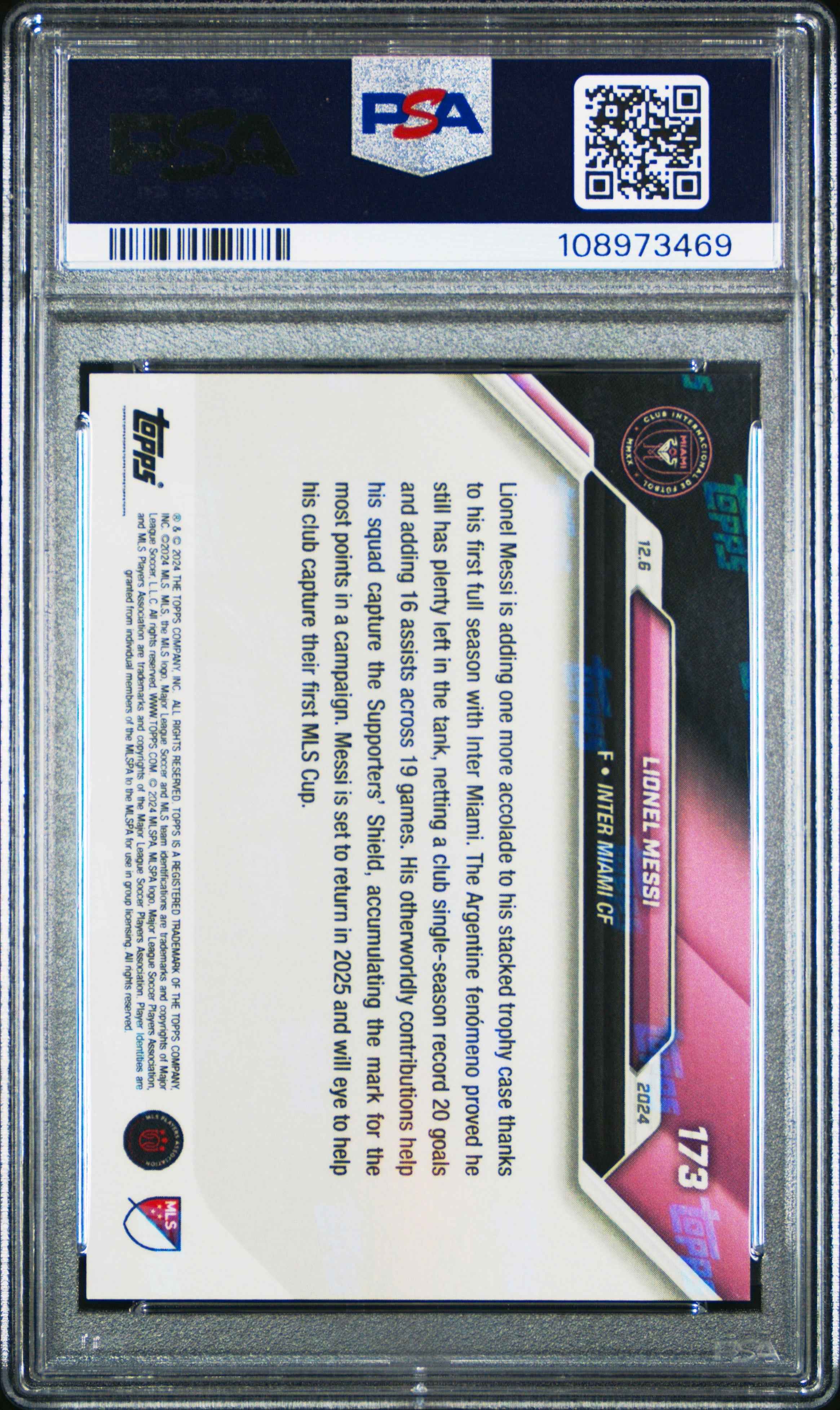Graded 2024 Topps Now MLS Lionel Messi #173 Soccer Card PSA 10 Gem Mint
