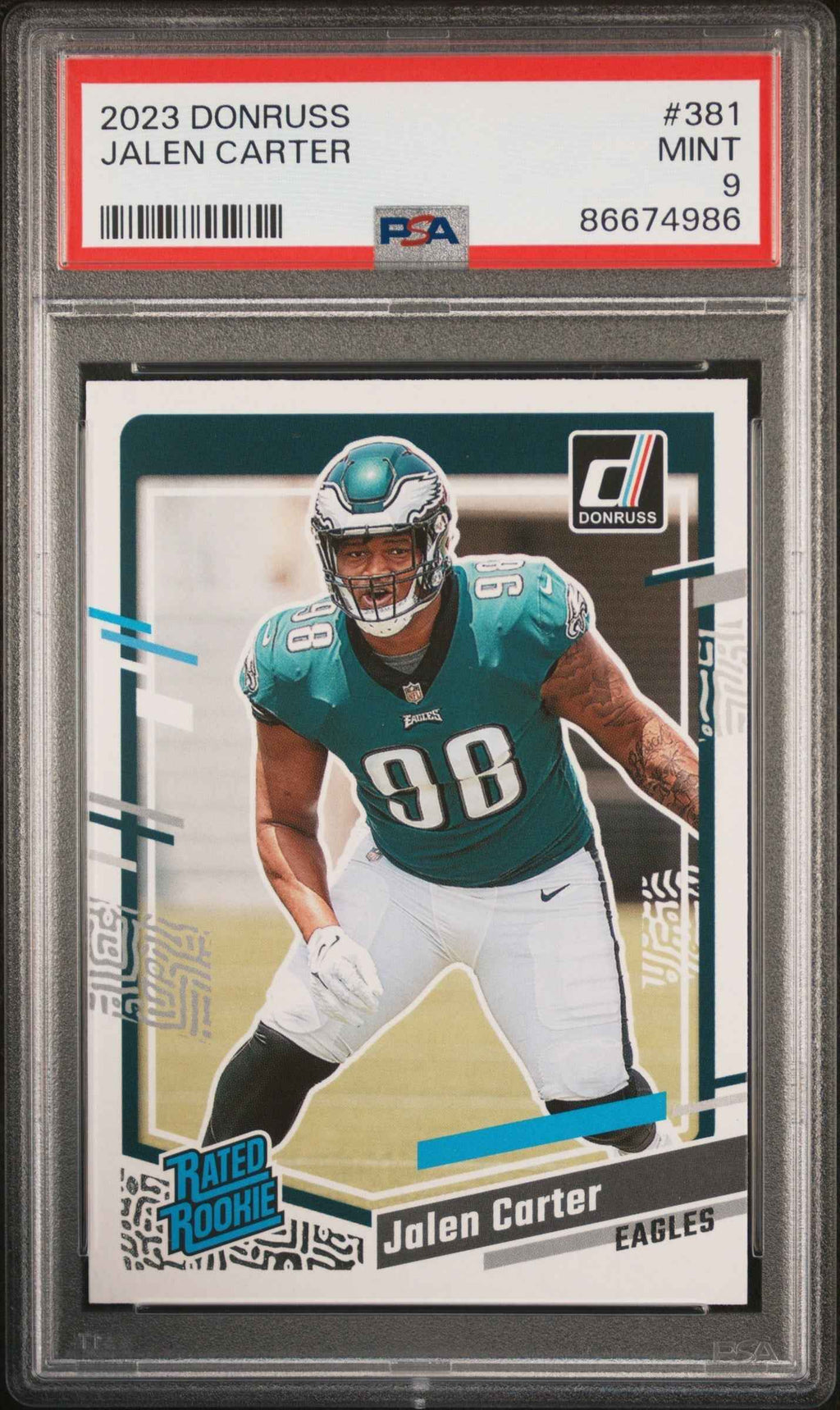 Graded 2023 Panini Donruss Jalen Carter #381 Rookie RC Football Card PSA 9 Mint