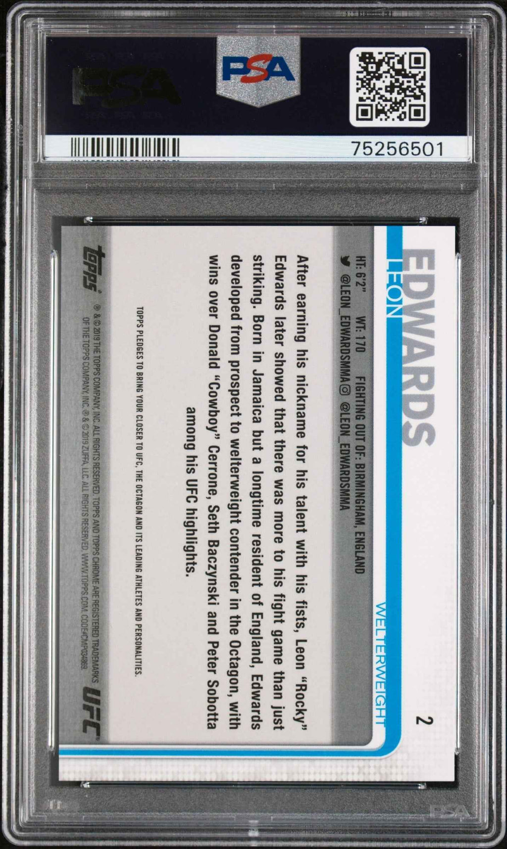 Graded 2019 Topps UFC Chrome Leon Edwards #2 Sepia Refractor Rookie RC UFC MMA Card PSA 10 Gem Mint