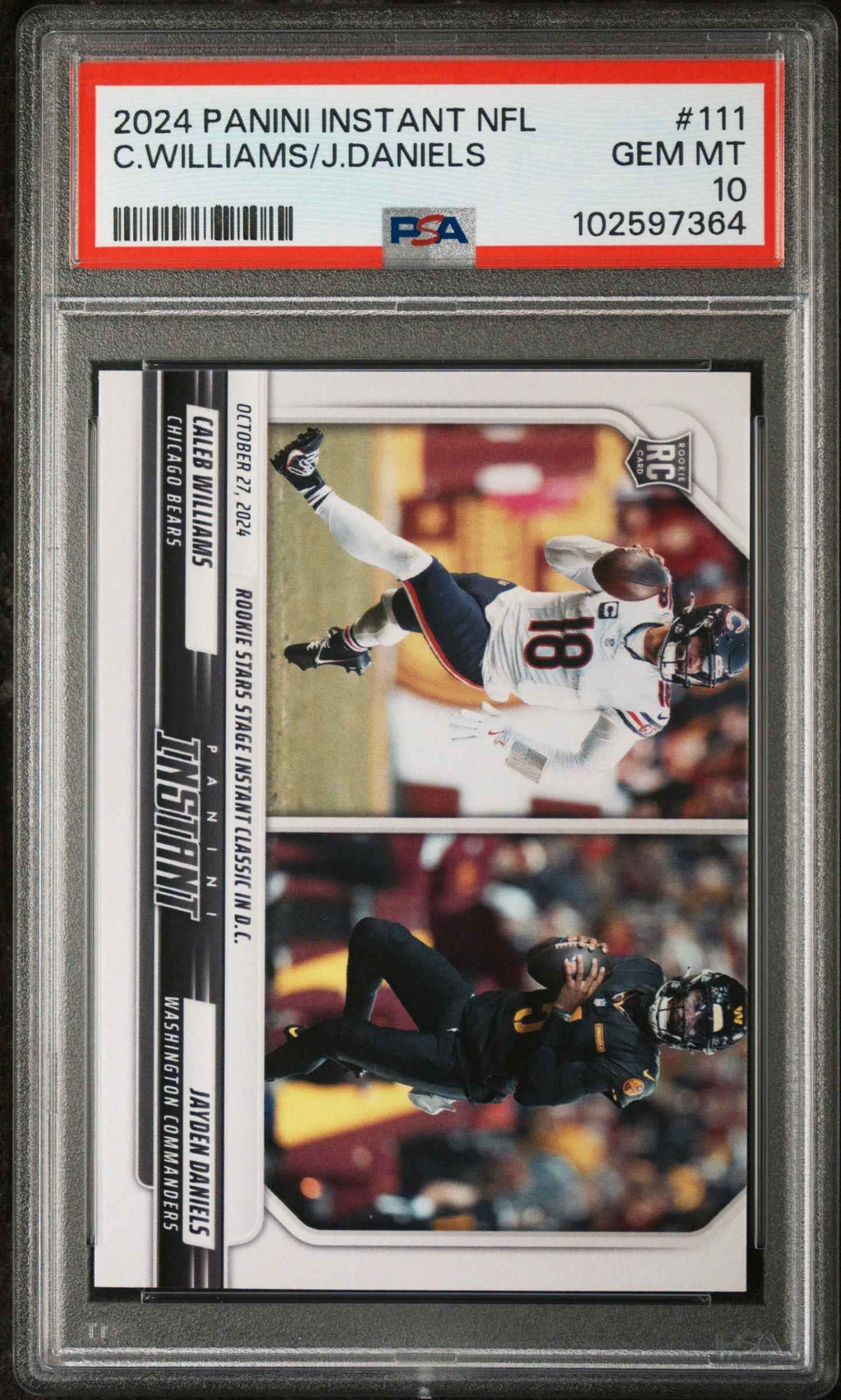 Graded 2024 Panini Instant NFL Jayden Daniels/Caleb Williams #111 Rookie RC Football Card PSA 10 Gem Mint