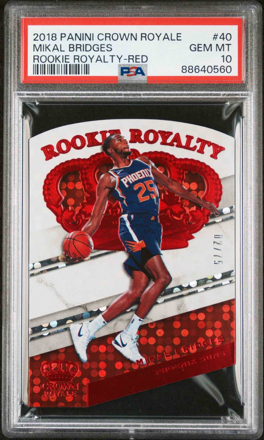 Graded 2018 Panini Crown Royale Mikal Bridges #40 Rookie Royalty Red /75 Rookie RC Basketball Card PSA 10 Gem Mint