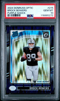 Graded 2024 Panini Donruss Optic Brock Bowers #215 Purple Shock Rookie RC Football Card PSA 10 Gem Mint