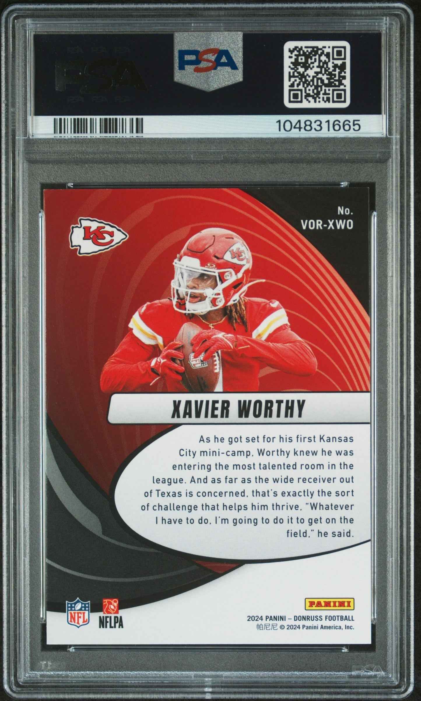 Graded 2024 Panini Donruss Xavier Worthy #VORXWO Vortex Rookie RC Football Card PSA 10 Gem Mint