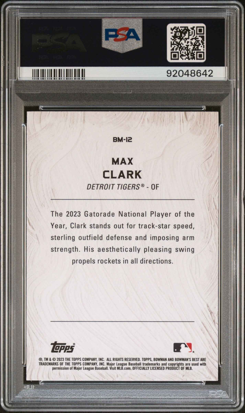 Graded 2023 Topps Bowmans Best Max Clark #BM12 Masterpieces Rookie RC Baseball Card PSA 10 Gem Mint