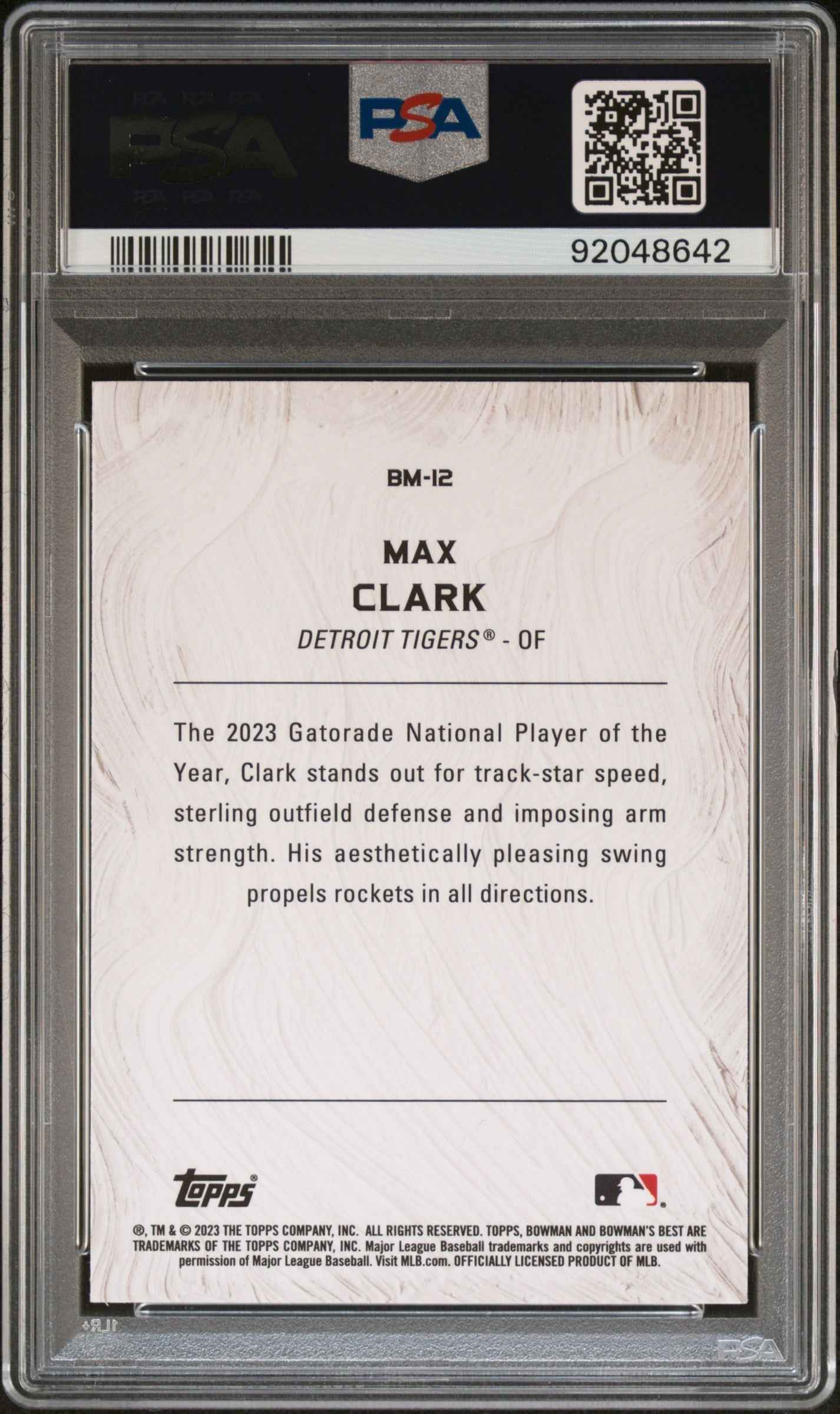 Graded 2023 Topps Bowmans Best Max Clark #BM12 Masterpieces Rookie RC Baseball Card PSA 10 Gem Mint