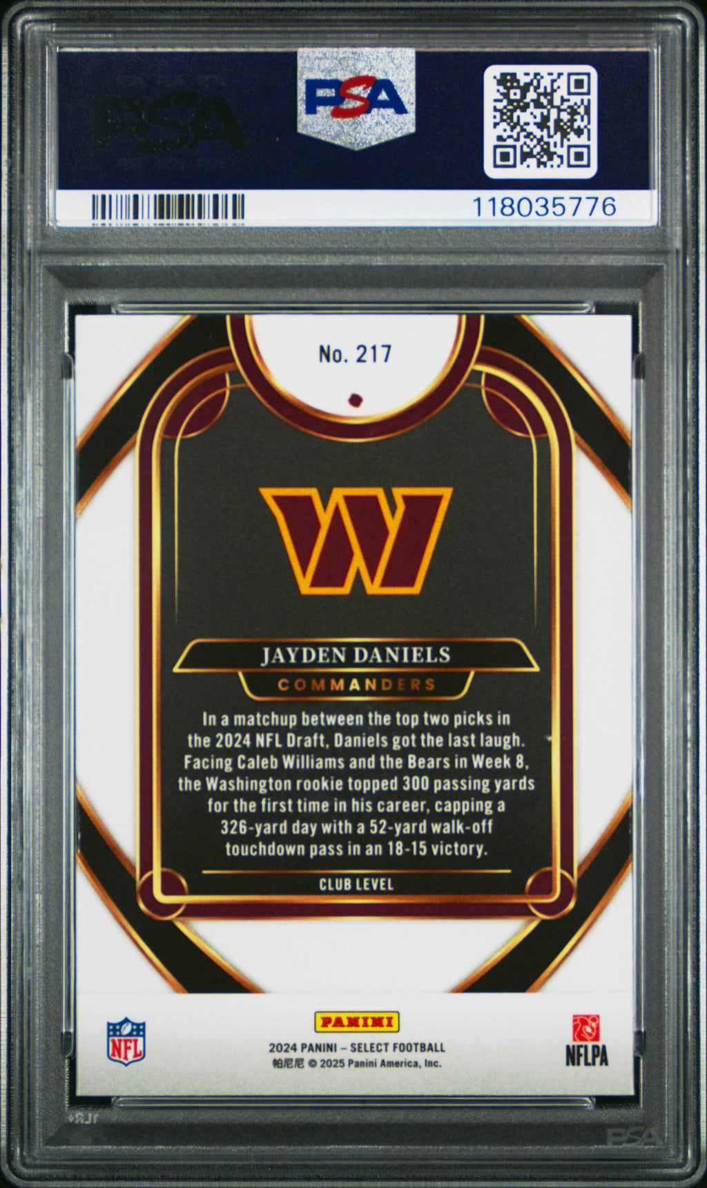 Graded 2024 Panini Select Jayden Daniels #217 Rookie RC Football Card PSA 10 Gem Mint