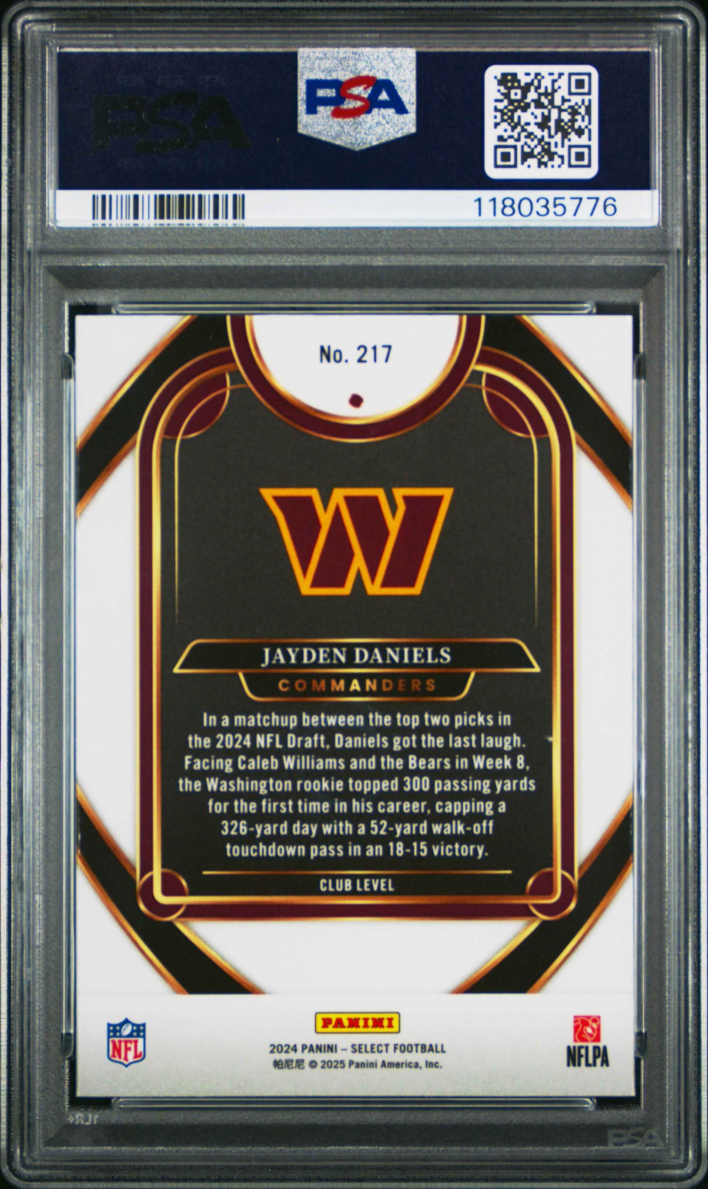 Graded 2024 Panini Select Jayden Daniels #217 Rookie RC Football Card PSA 10 Gem Mint