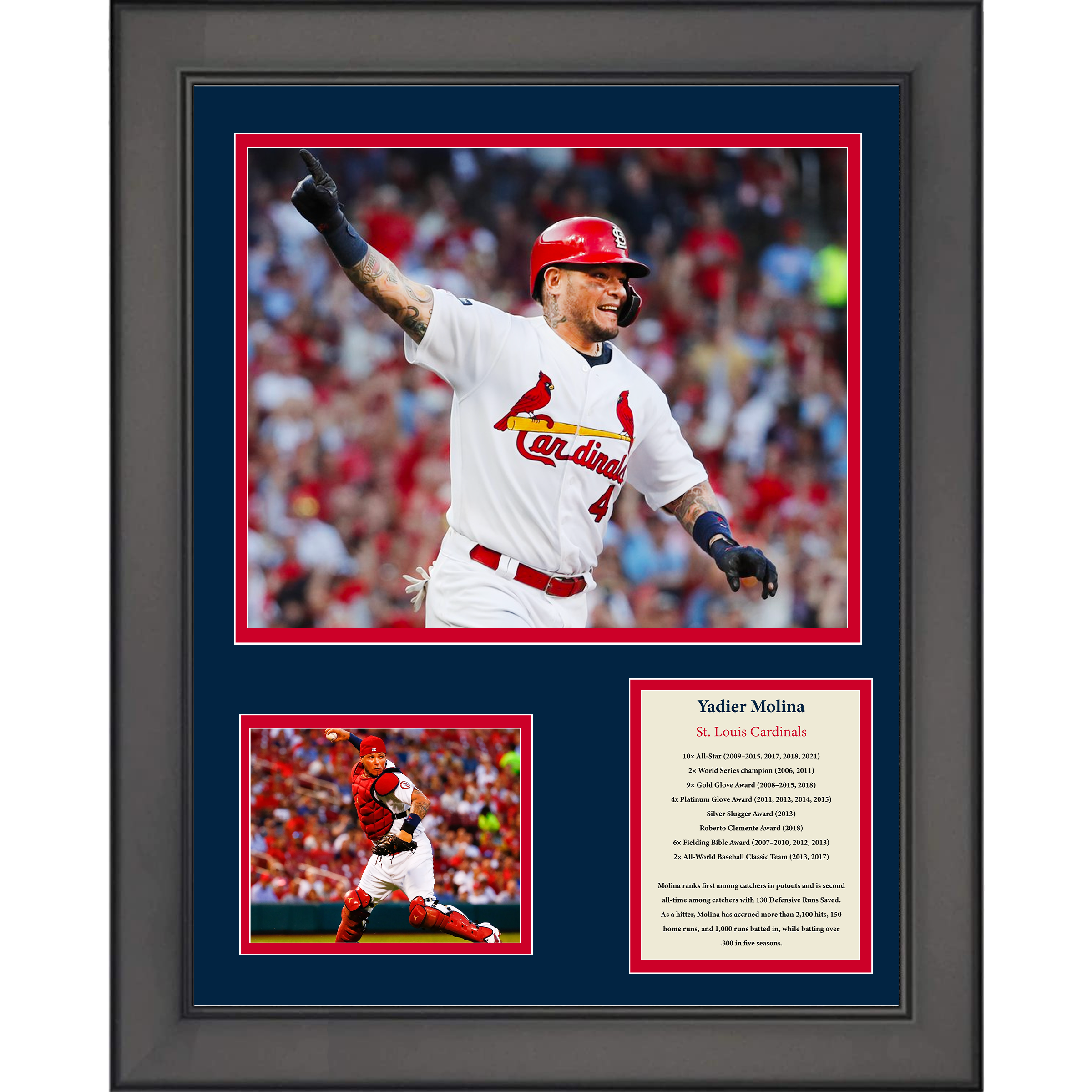 Framed Yadier Molina  St. Louis Cardinals Baseball 11"x14" Three Photo Collage