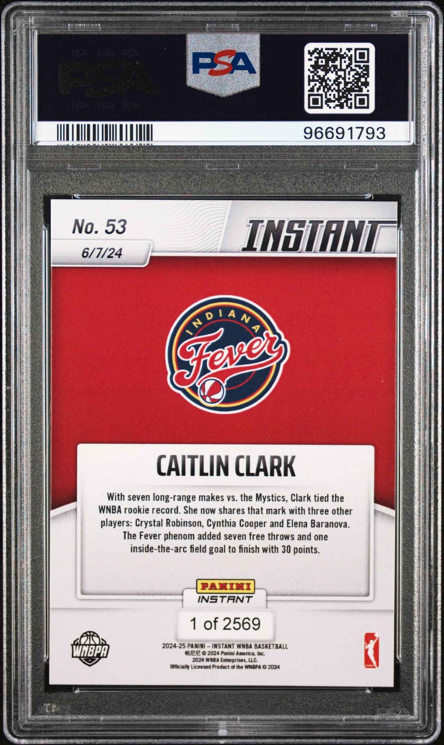 Graded 2024 Panini Instant WNBA Caitlin Clark #53 Rookie RC Basketball Card PSA 10 Gem Mint