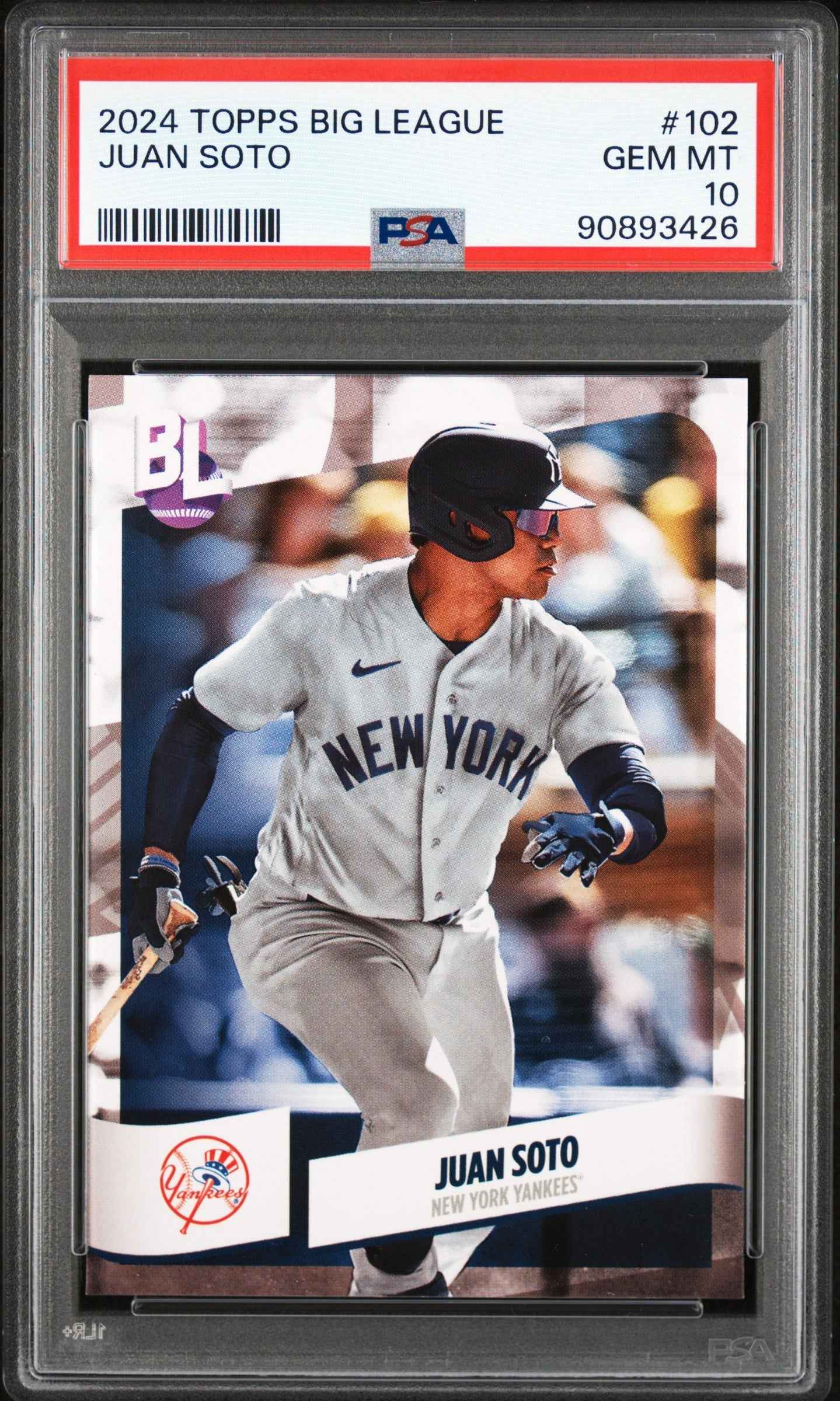 Graded 2024 Topps Big League Juan Soto #102 Baseball Card PSA 10 Gem Mint