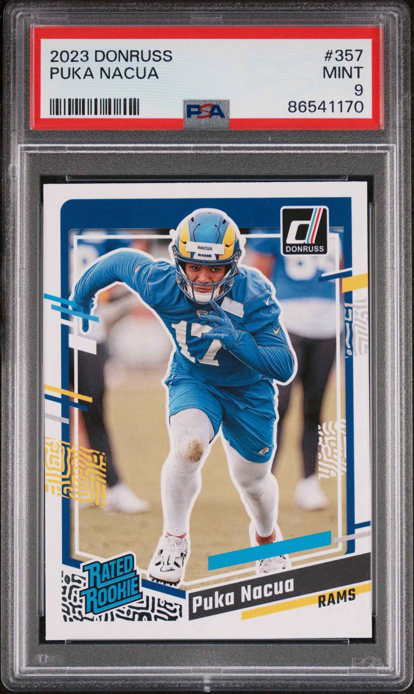 Graded 2023 Panini Donruss Rated Rookie Puka Nacua #357 Rookie RC Football Card PSA 9 Mint