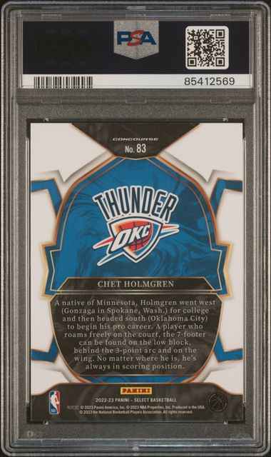 Graded 2022 Panini Select Chet Holmgren #83 Blue Rookie RC Basketball Card PSA 10 Gem Mint