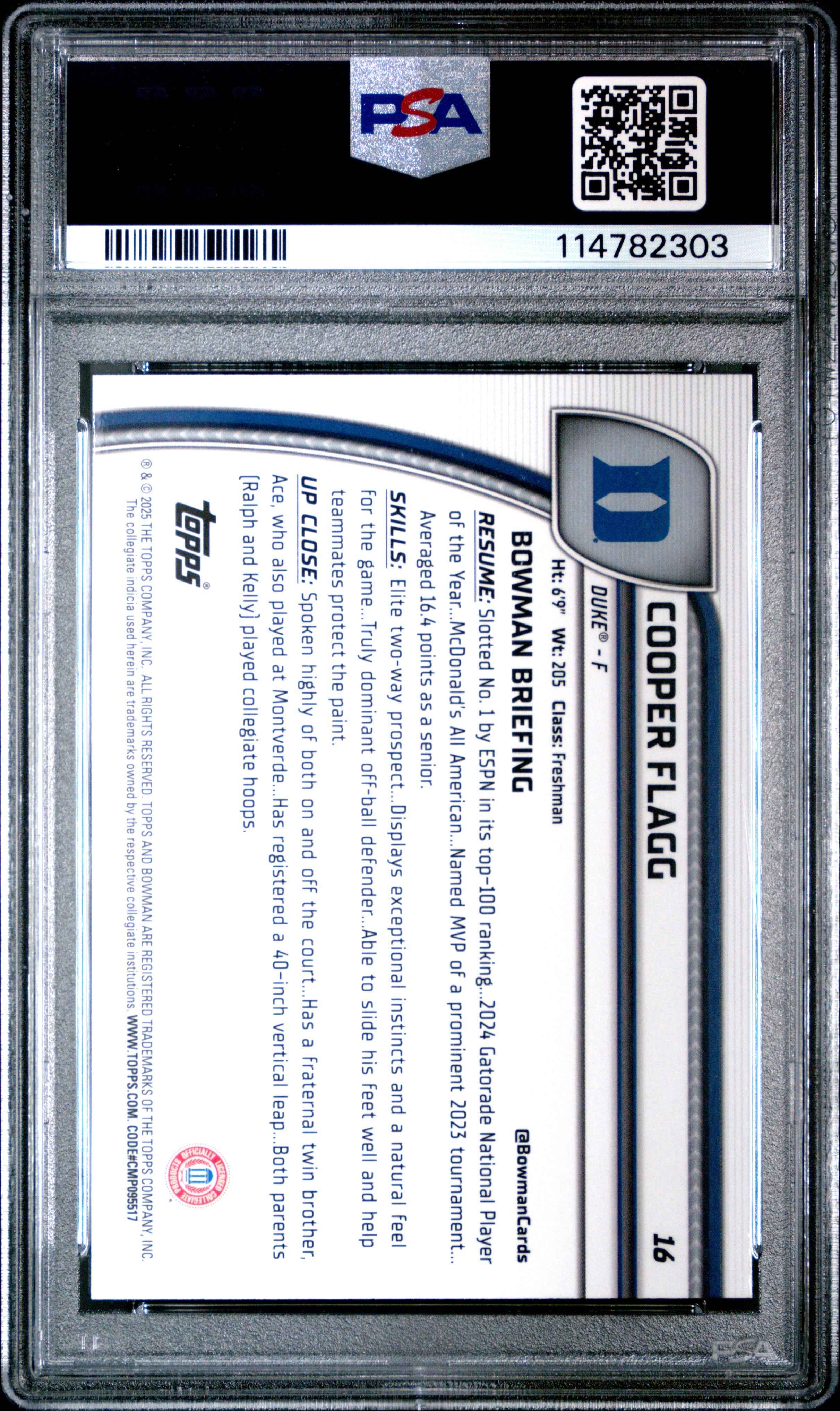 Graded 2024 Topps Bowman Chrome U Cooper Flagg #16 XFractor Rookie RC Basketball Card PSA 10 Gem Mint