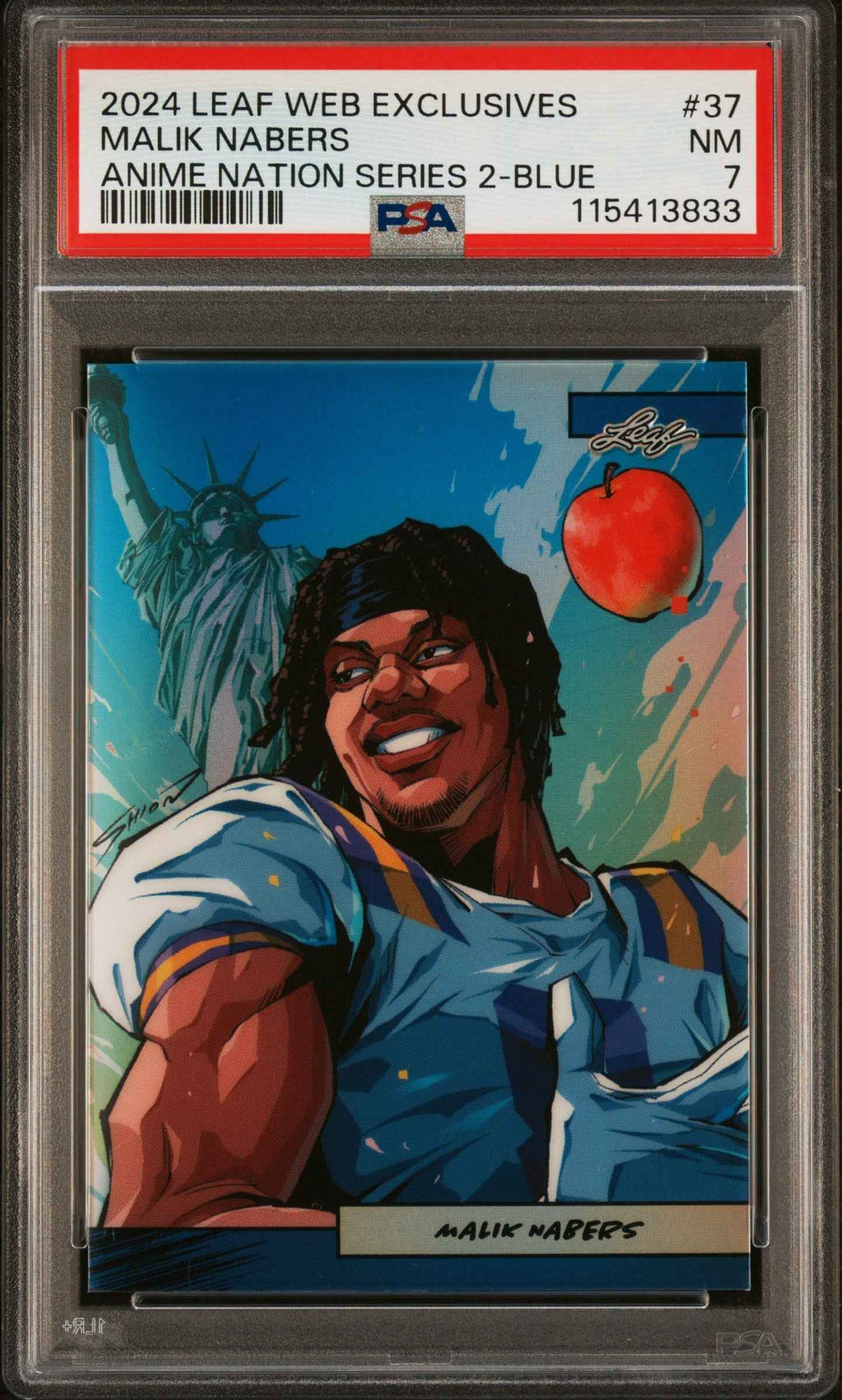 Graded 2024 Leaf Web Exclusives Malik Nabers #37 Anime Nation Series 2 Blue /75 Football Card PSA 7 Near Mint
