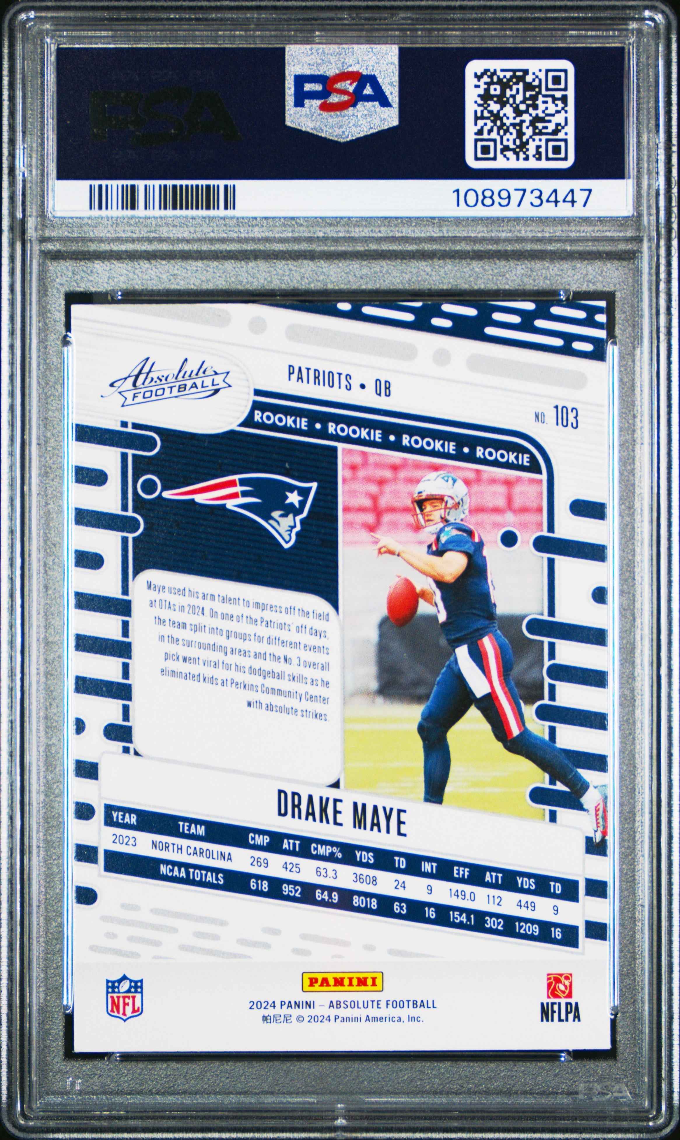 Graded 2024 Panini Absolute Drake Maye #103 Rookie RC Football Card PSA 10 Gem Mint