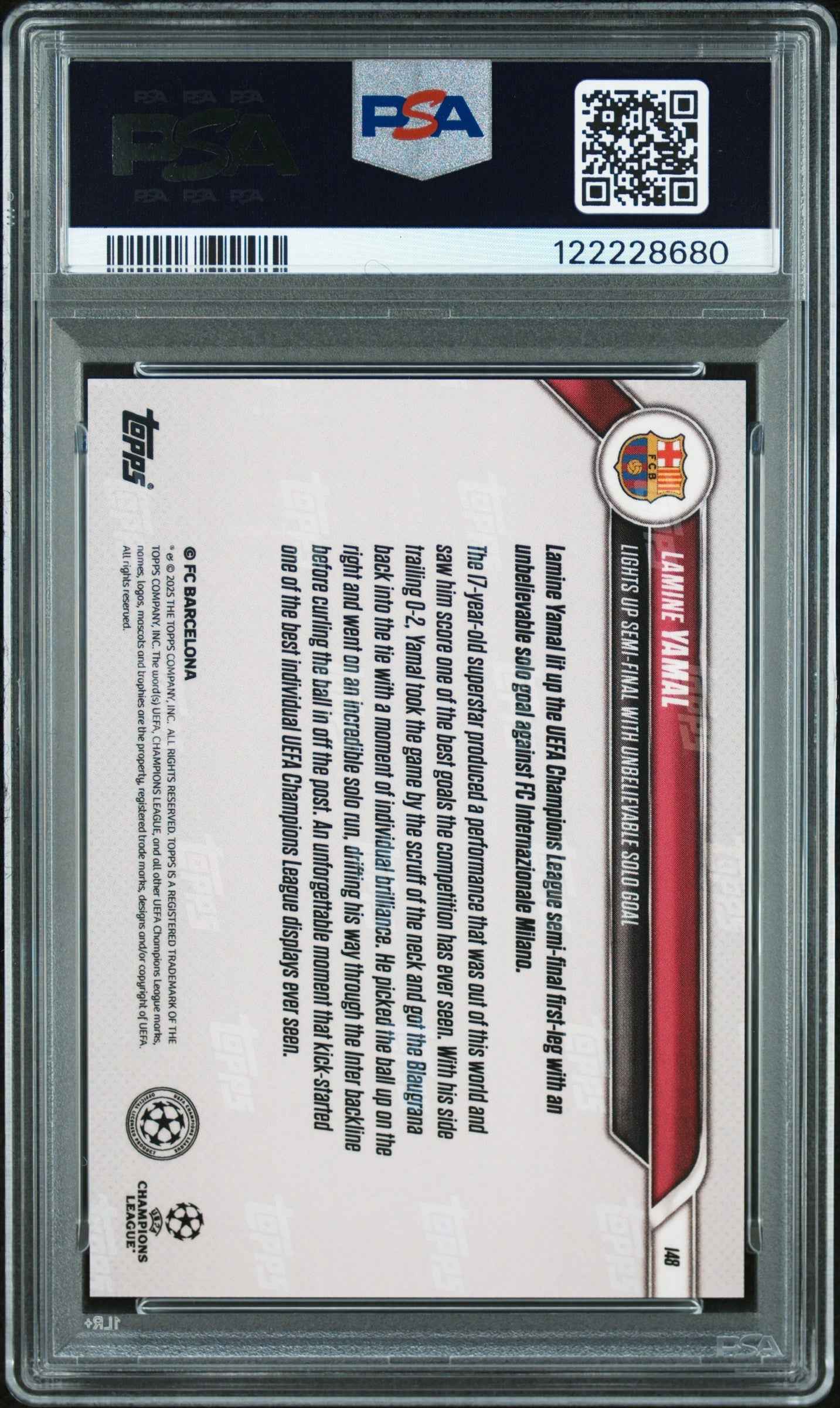 Graded 2024 Topps Now UCL Lamine Yamal #148 Gold Foil /50 Rookie RC Soccer Card PSA 10 Gem Mint