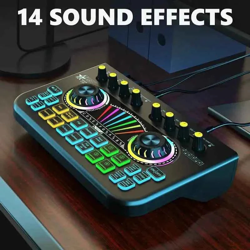 Audio Mixer, Live Sound Card And Audio Interface With DJ Mixer Effects And Voice Changer