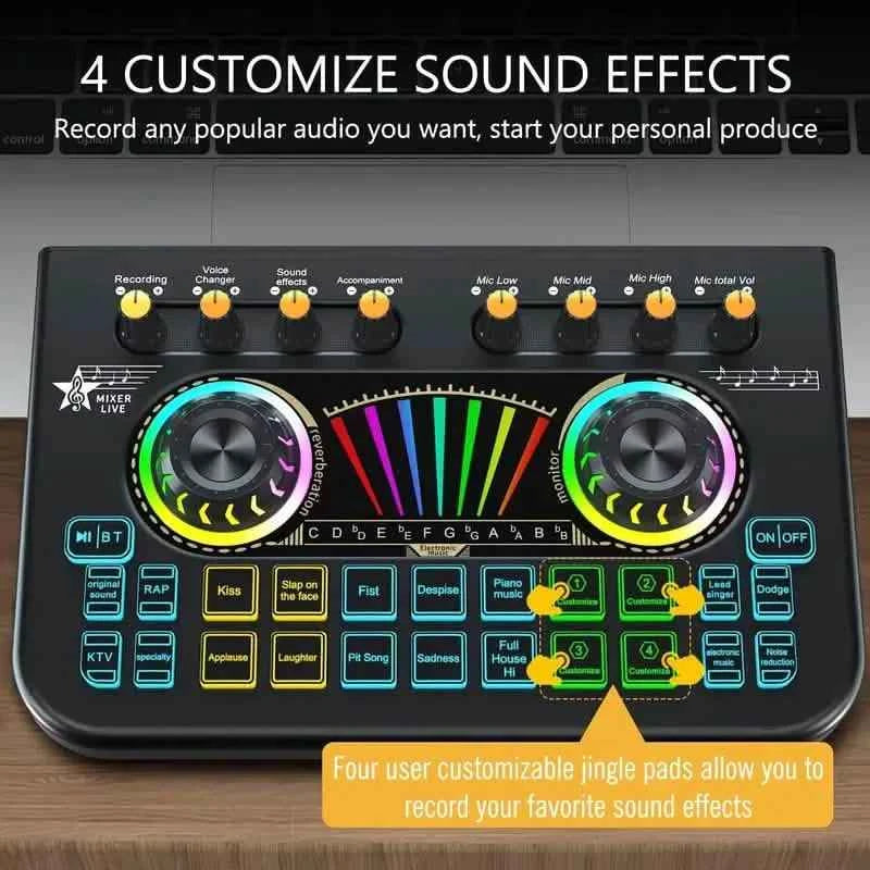 Audio Mixer, Live Sound Card And Audio Interface With DJ Mixer Effects And Voice Changer