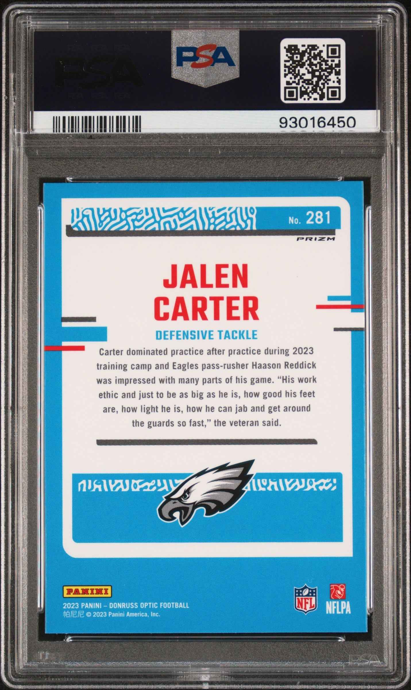 Graded 2023 Panini Donruss Optic Jalen Carter #281 Holo Rookie RC Football Card PSA 10