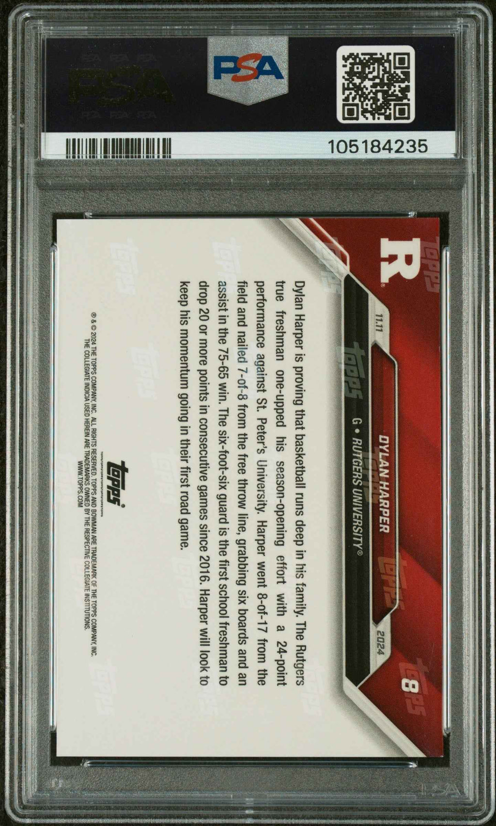 Graded 2024 Topps Bowman U Now Dylan Harper #8 Blue /49 Rookie RC Basketball Card PSA 10 Auto Grade Gem Mint