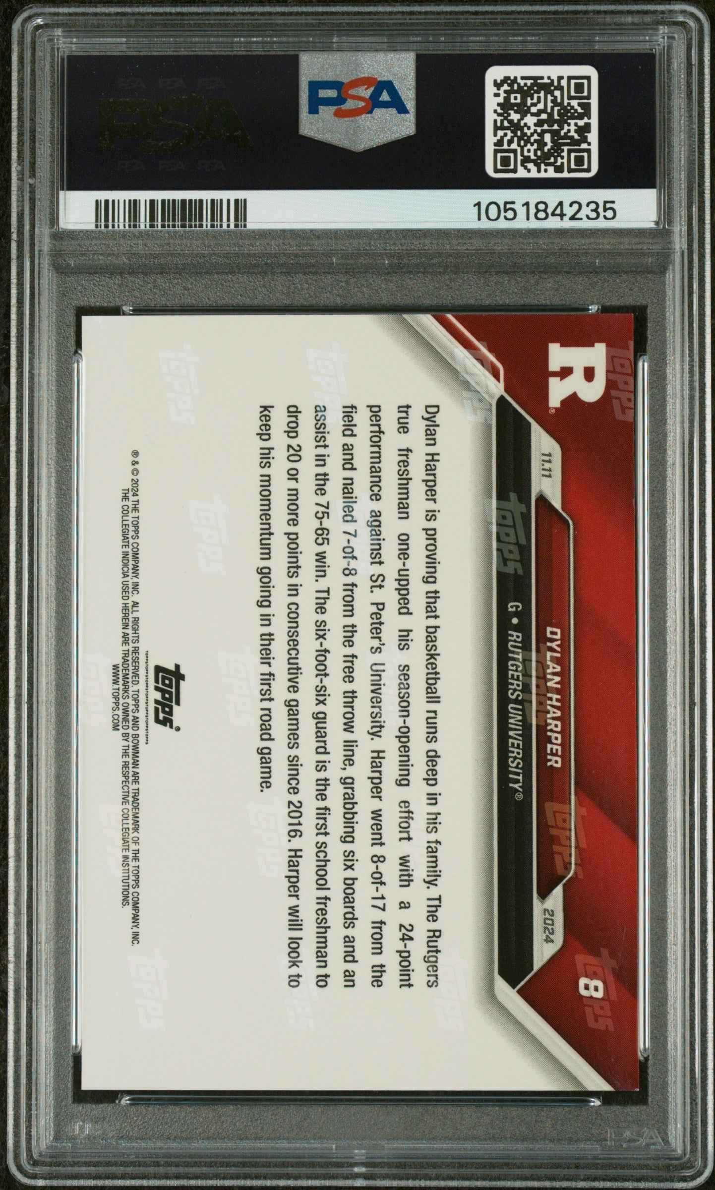 Graded 2024 Topps Bowman U Now Dylan Harper #8 Blue /49 Rookie RC Basketball Card PSA 10 Auto Grade Gem Mint