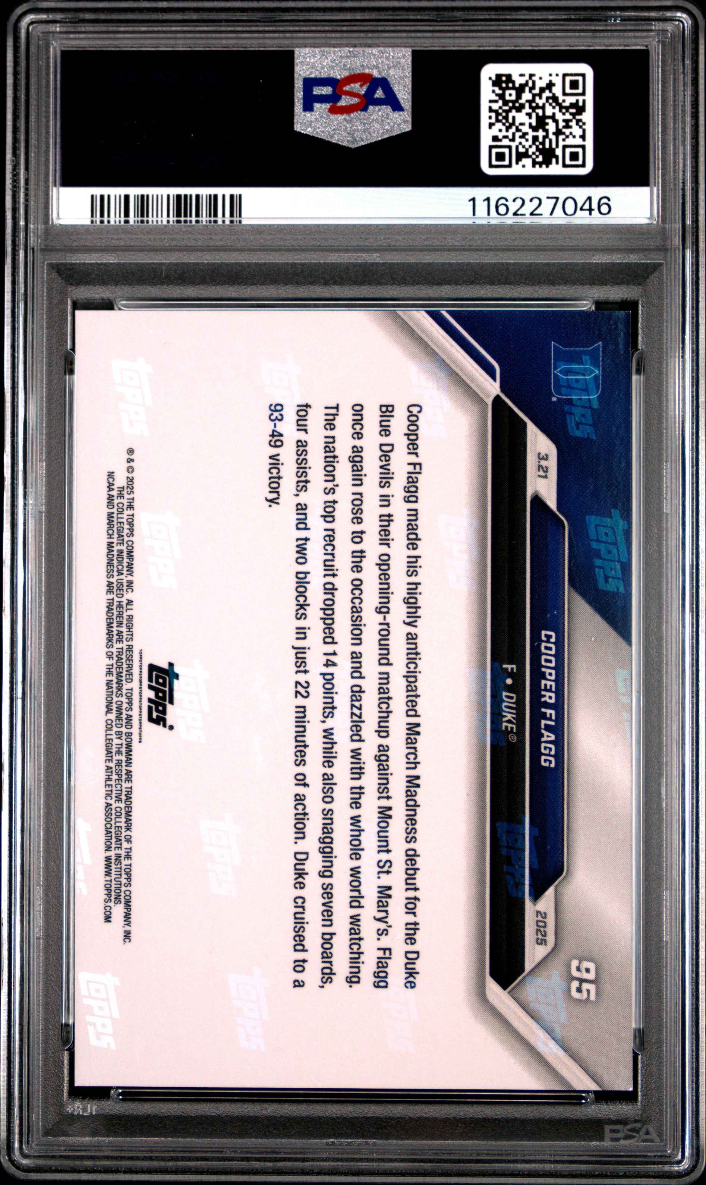 Graded 2024 Topps Bowman U Now Cooper Flagg #95 Rookie RC Basketball Card PSA 7 Near Mint