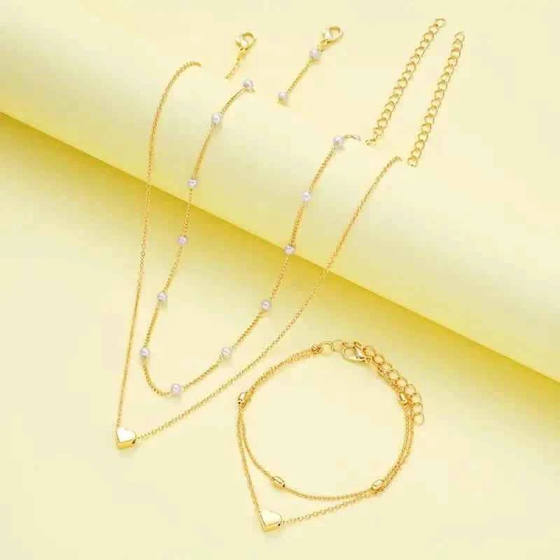 3pcs Heart Necklace & Bracelet Set for Women