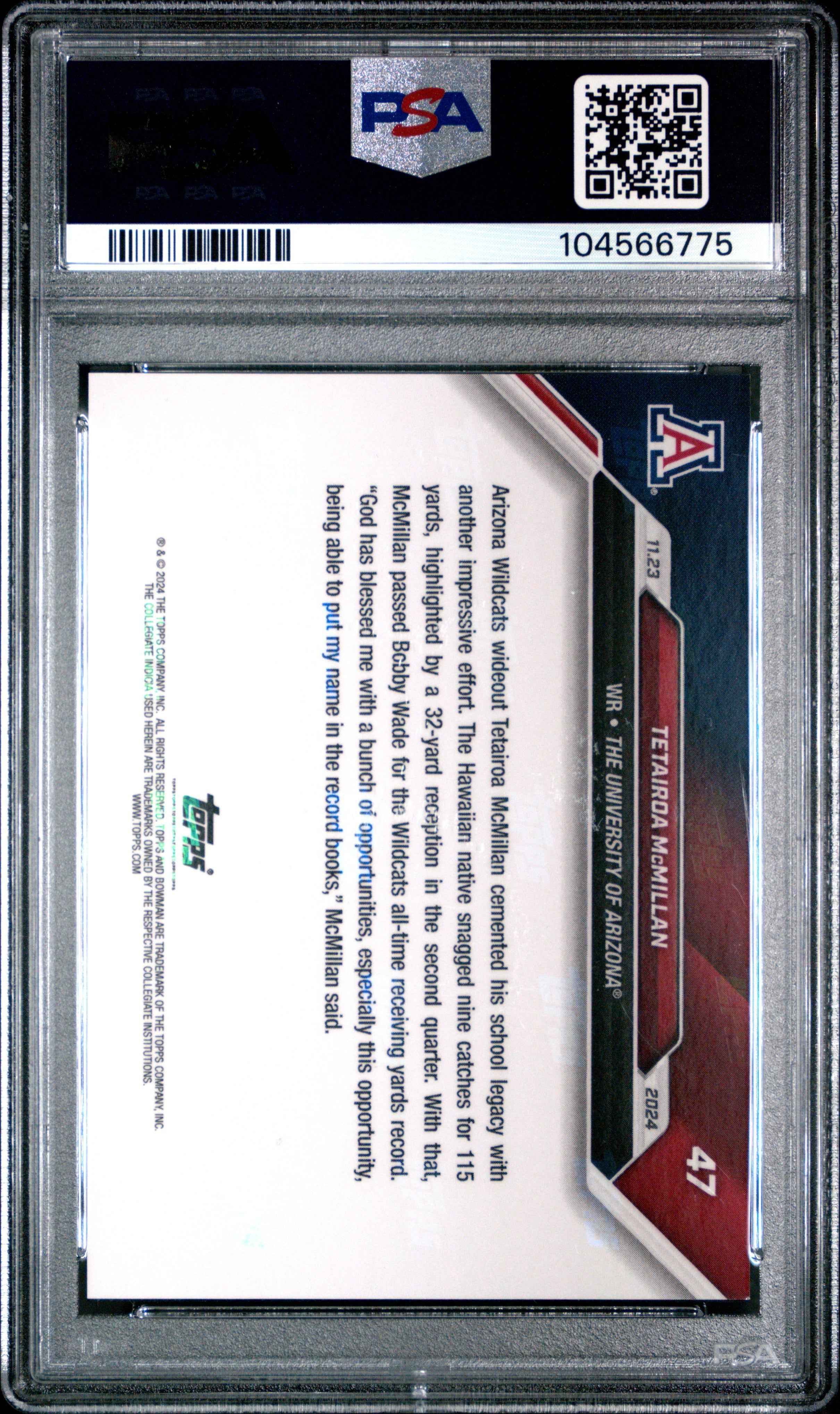 Graded 2024 Topps Bowman U Now Tetairoa McMillan #47 Gold 1/1 Rookie RC Football Card PSA 9 Mint