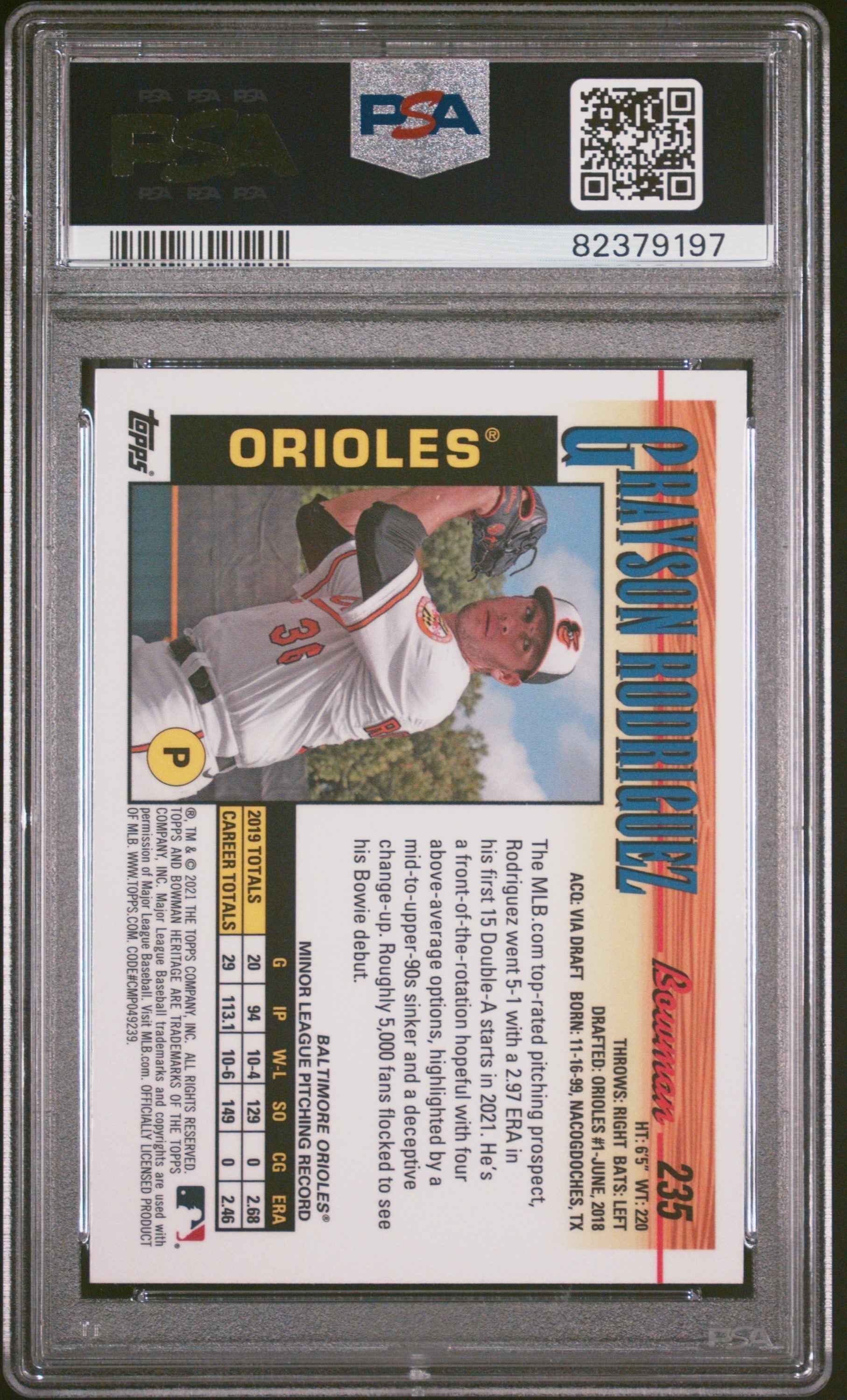 Graded 2021 Topps Bowman Heritage Grayson Rodriguez #235 Chrome Rookie RC Baseball Card PSA 10 Gem Mint