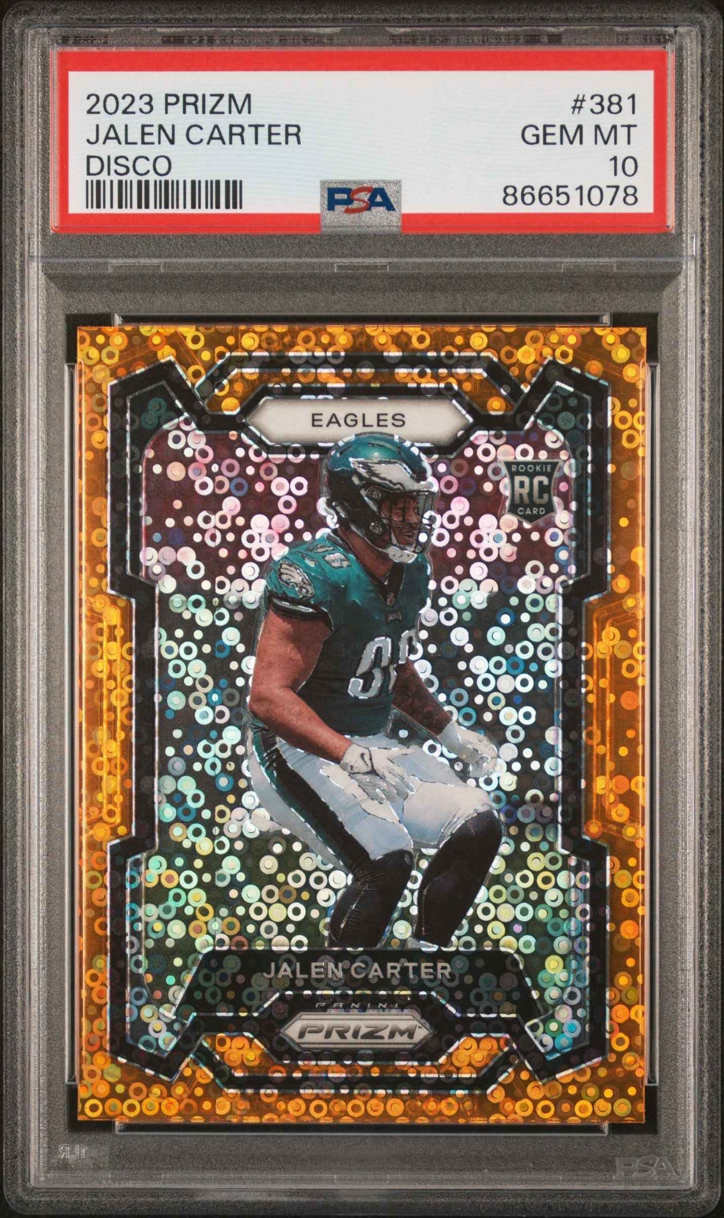 Graded 2023 Panini Prizm Jalen Carter #381 Disco Rookie RC Football Card PSA 10 Gem Mint