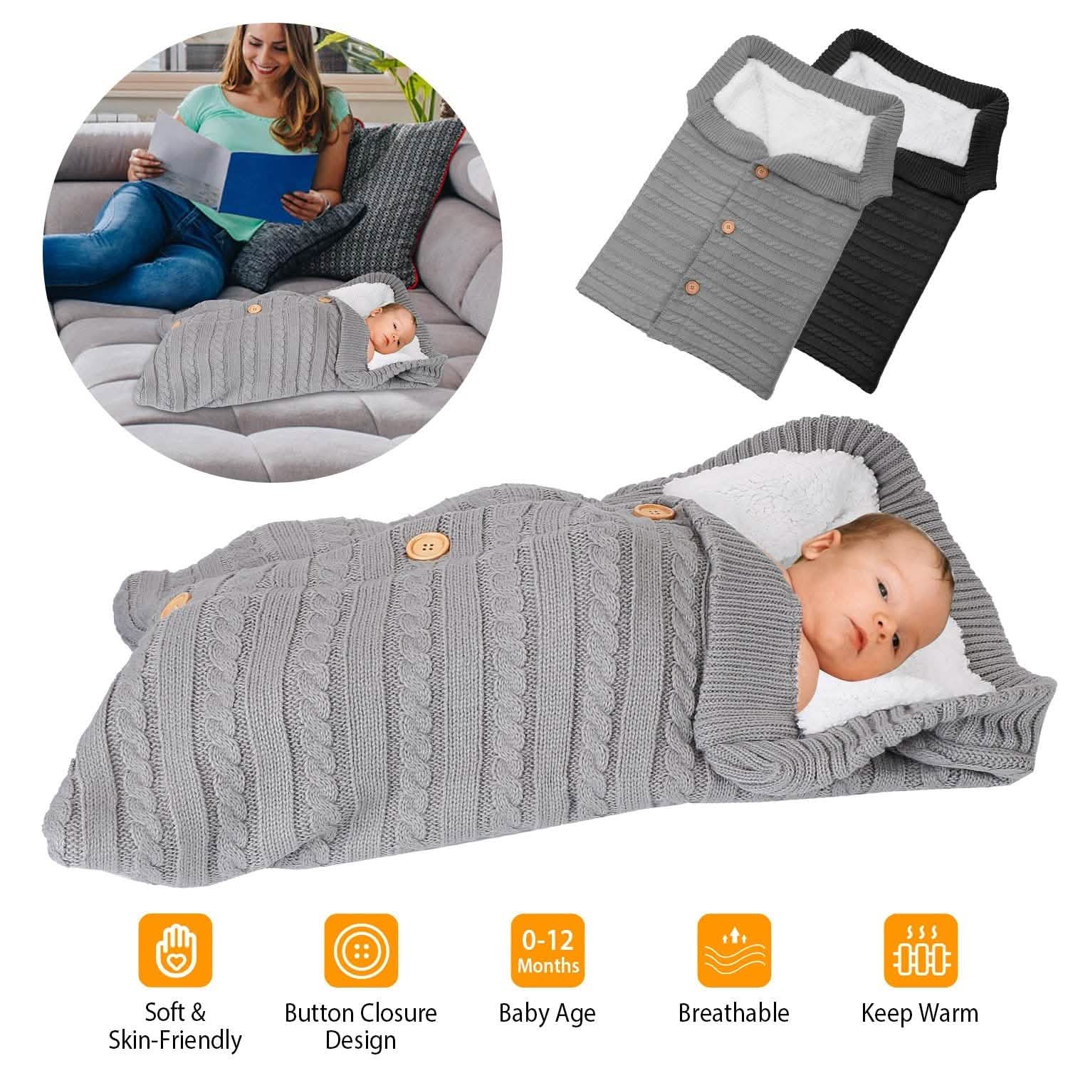 Baby Knit Swaddle Blanket Wrap with Buttons