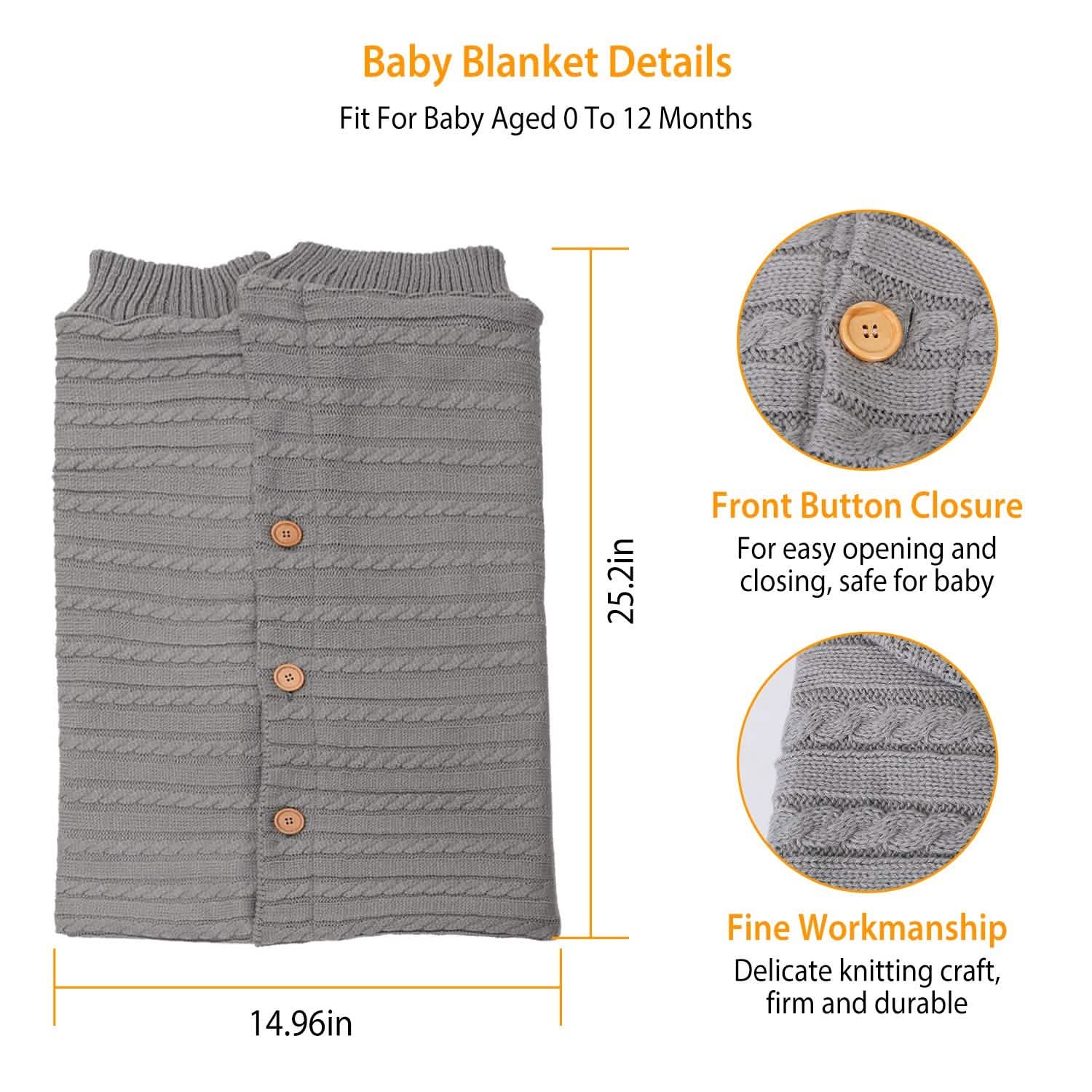 Baby Knit Swaddle Blanket Wrap with Buttons