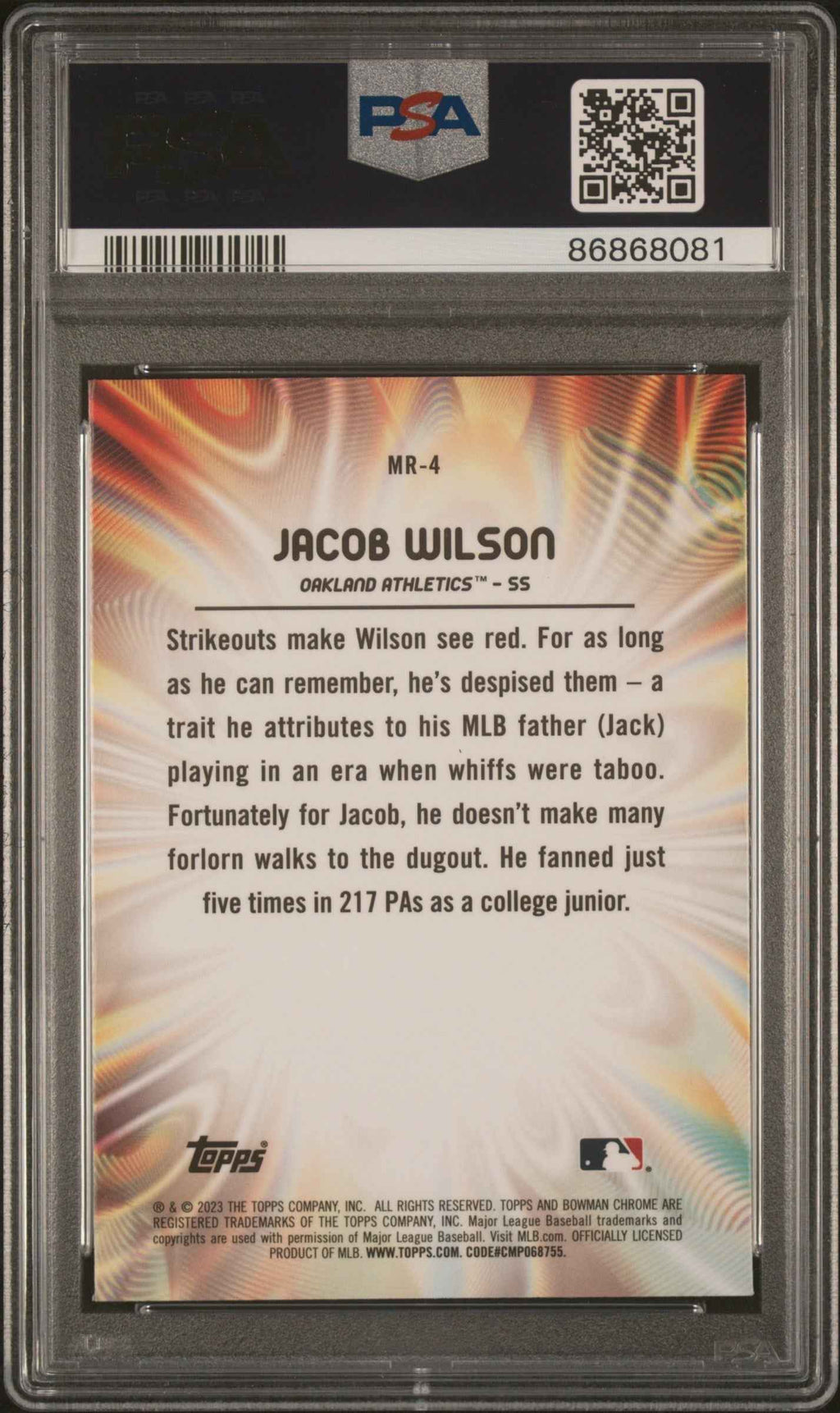 Graded 2023 Topps Bowman Draft Jacob Wilson #MR4 Mood Ring Rookie RC Baseball Card PSA 10 Gem Mint