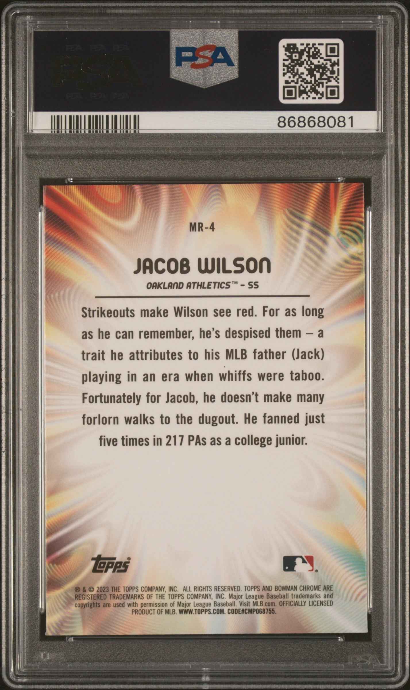 Graded 2023 Topps Bowman Draft Jacob Wilson #MR4 Mood Ring Rookie RC Baseball Card PSA 10 Gem Mint