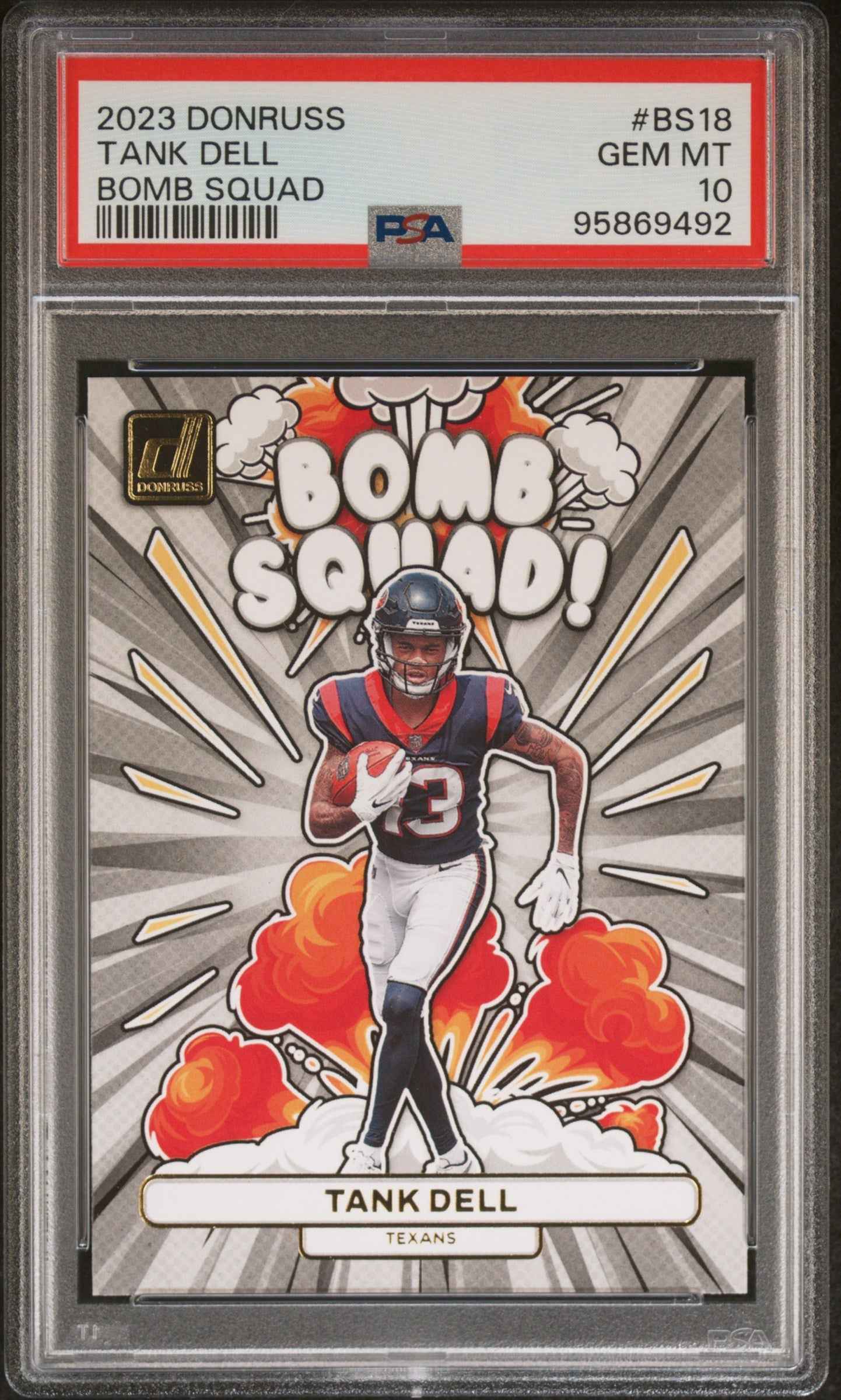 Graded 2023 Panini Donruss Tank Dell #BS18 Bomb Squad Rookie RC Football Card PSA 10 Gem Mint