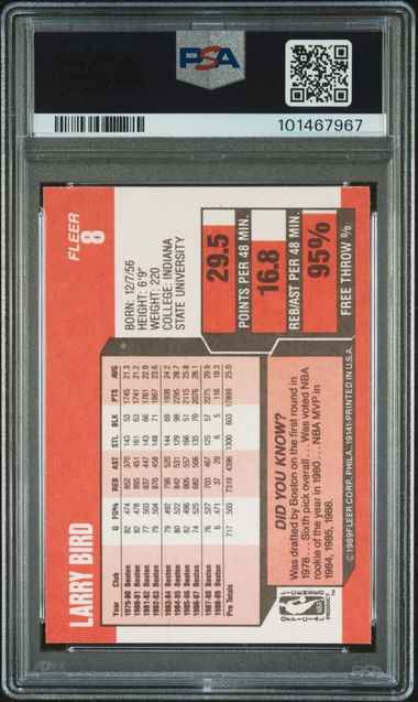 Graded 1989 Fleer Larry Bird #8 Basketball Card PSA 9 Mint
