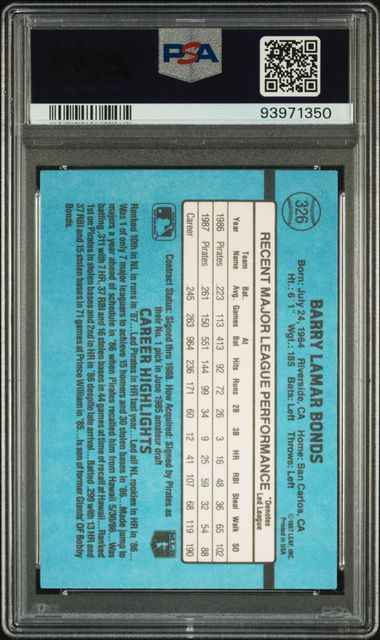 Graded 1988 Donruss Barry Bonds #326 2nd Year Baseball Card PSA 10 Gem Mint