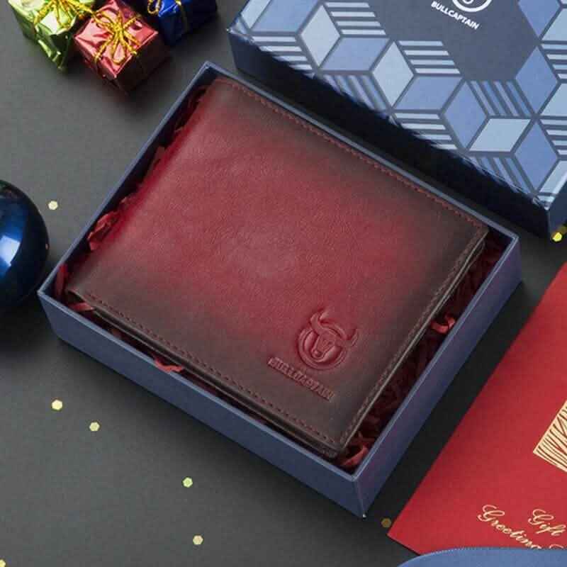 BULLCAPTAIN Men Genuine Leather Vintager RFID Blocking Anti-theft Wallet