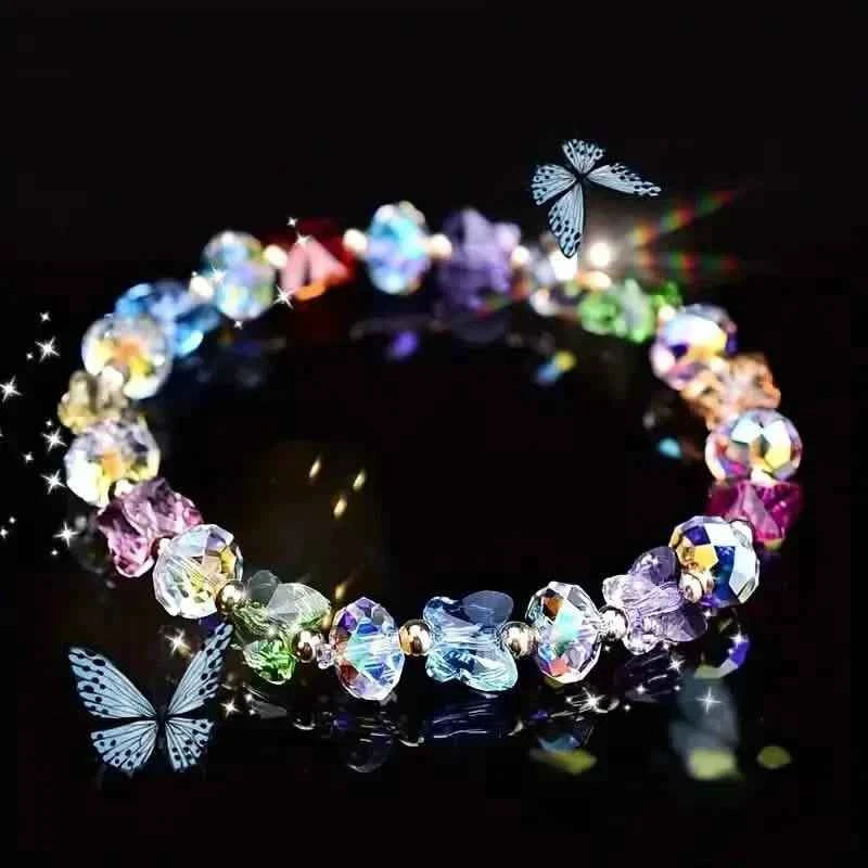 Butterfly-Shaped Artificial Crystal Beaded Charm Bracelet