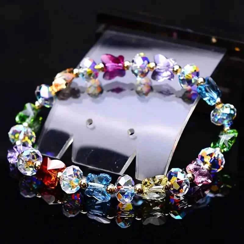 Butterfly-Shaped Artificial Crystal Beaded Charm Bracelet