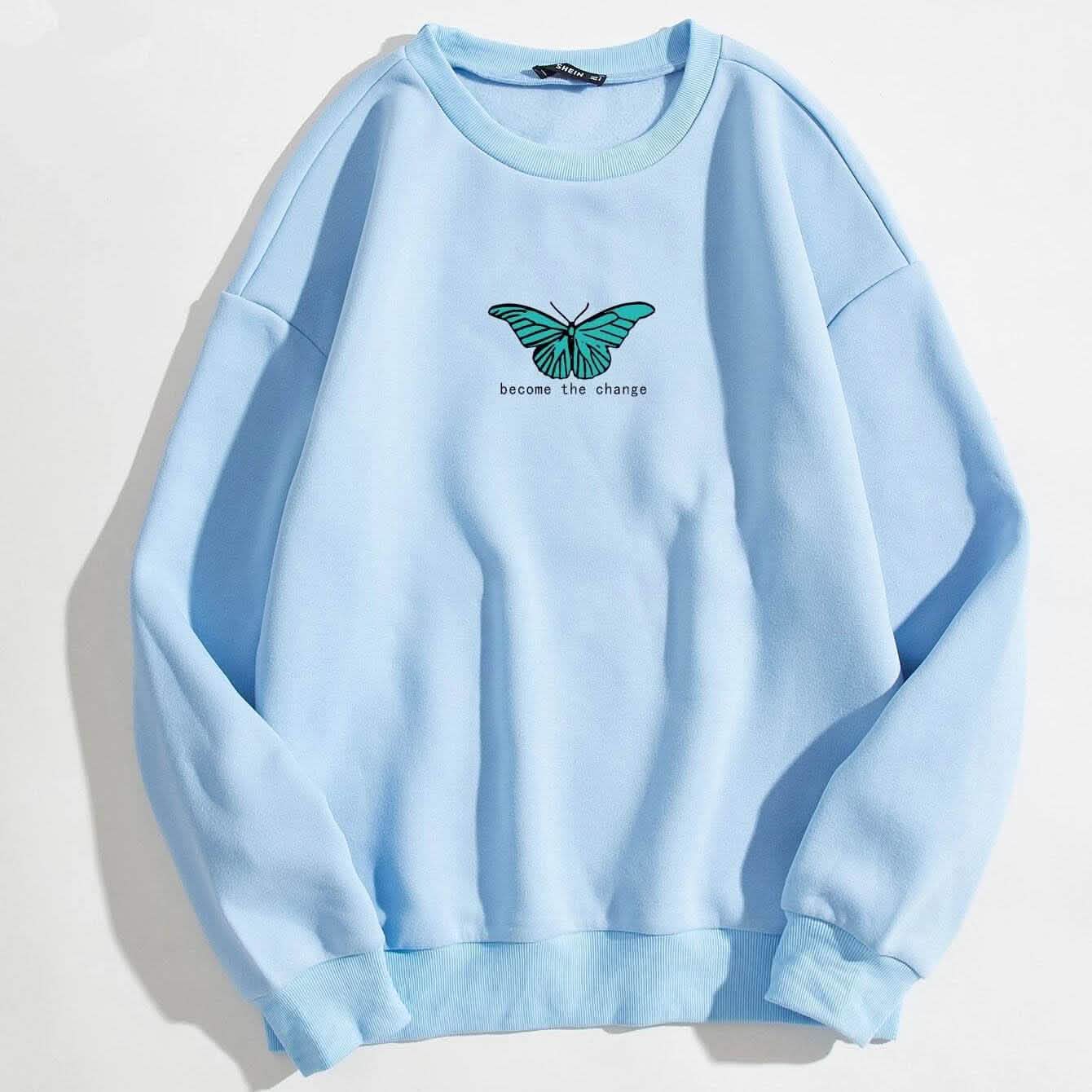 Butterfly & Slogan Graphic Thermal Sweatshirt