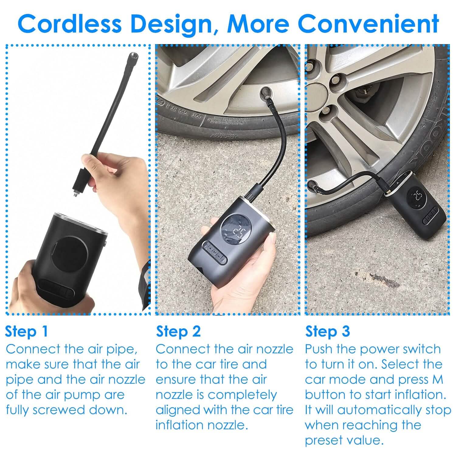 Car Tire Inflator Pump Portable 150 PSI with LED Light