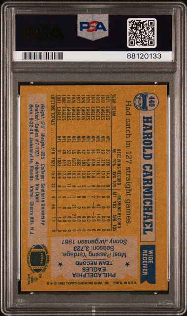 Graded 1982 Topps Harold Carmichael #440 Football Card PSA 10 Gem Mint