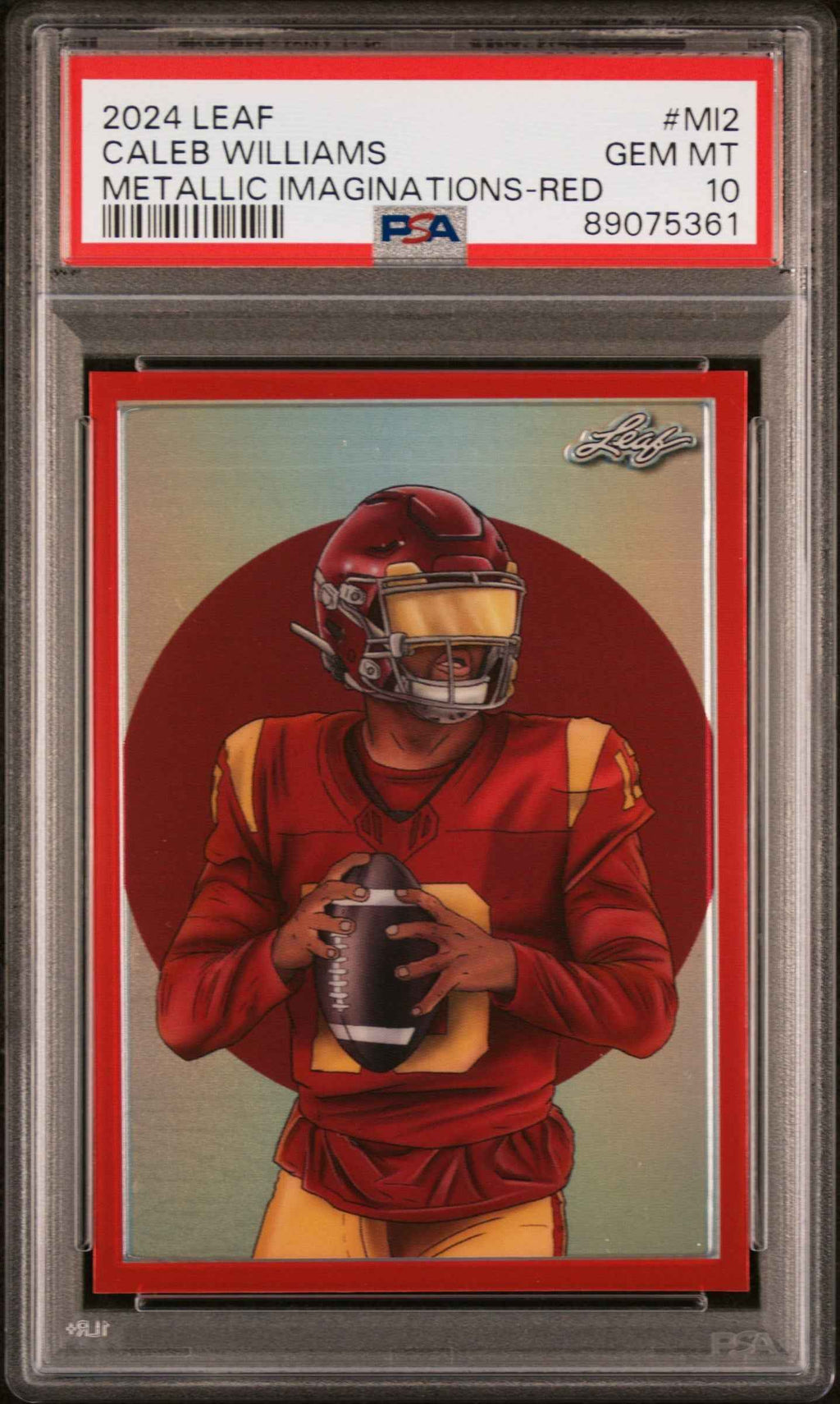 Graded 2024 Leaf Caleb Williams #MI2 Metallic Imaginations Red #/199 Rookie RC Football Card PSA 10 Gem Mint