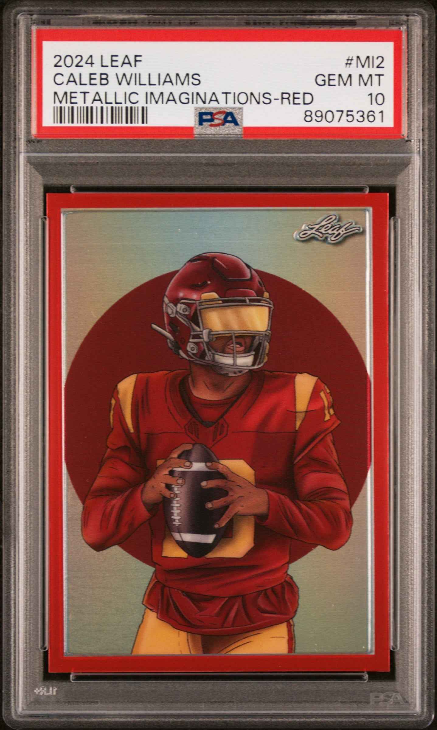 Graded 2024 Leaf Caleb Williams #MI2 Metallic Imaginations Red #/199 Rookie RC Football Card PSA 10 Gem Mint